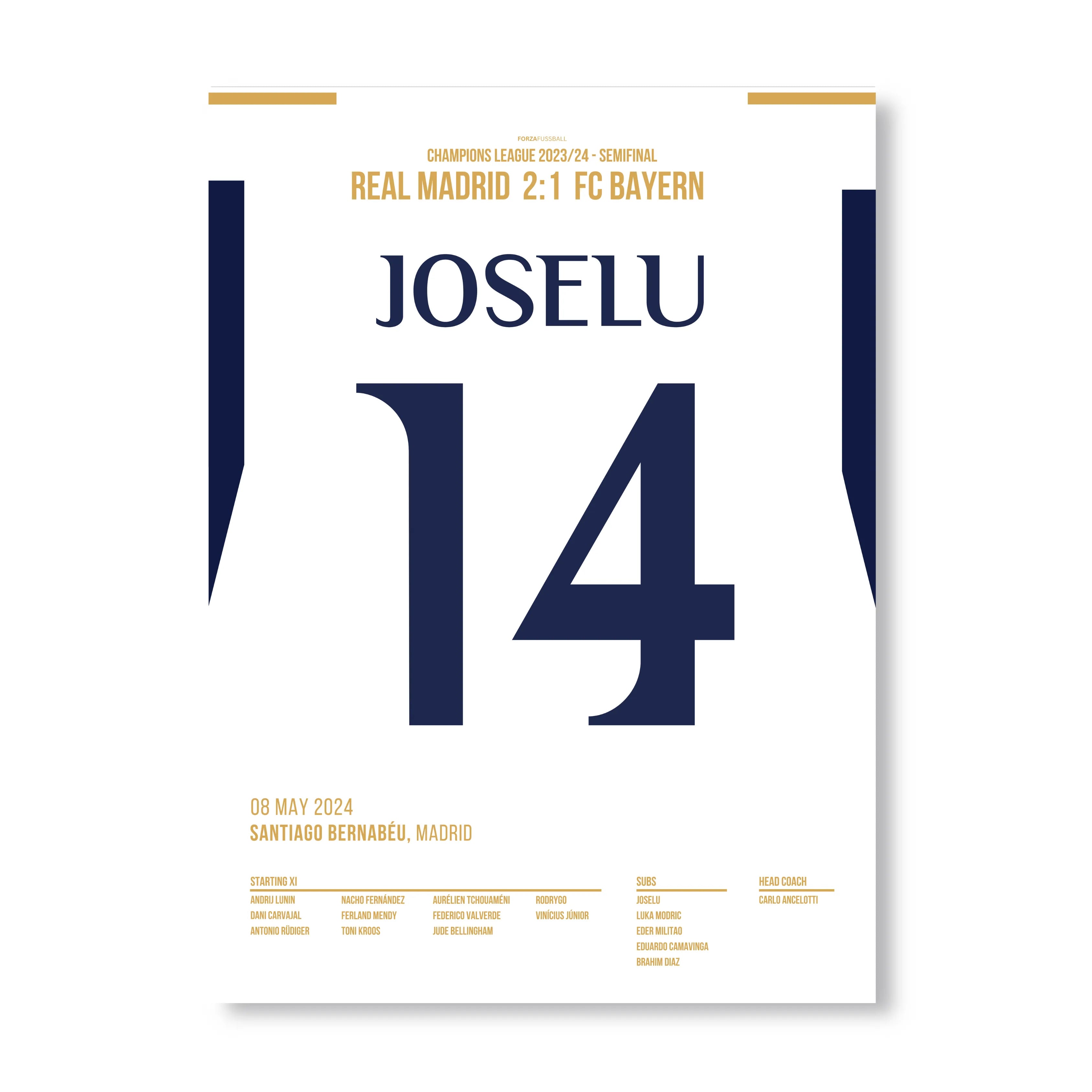 Joselu dreht das Spiel gegen Bayern und führt Real ins Finale Fußball Poster mit Rahmen
