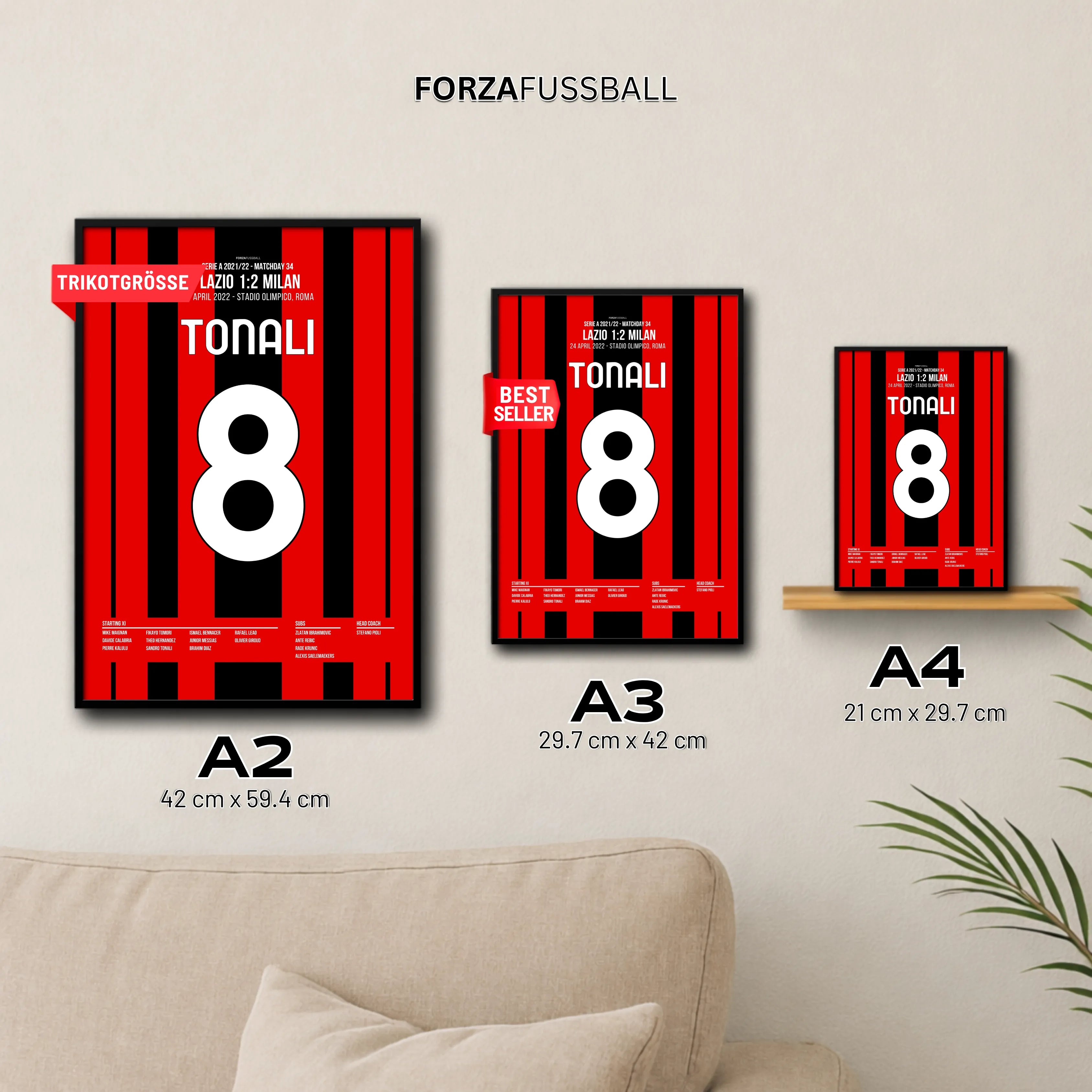 Tonali's Scudetto Tor gegen Lazio in der 92. Minute Fußball Poster mit Rahmen