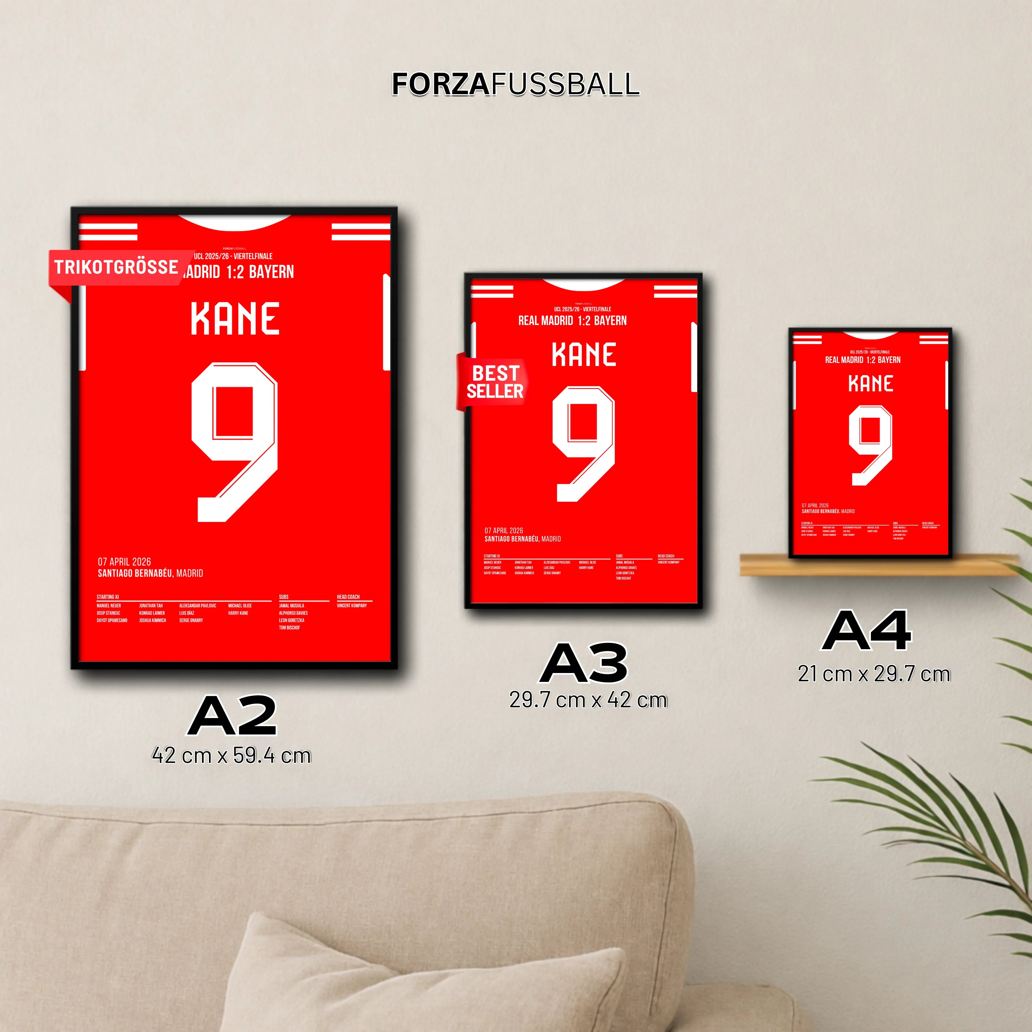 Harry Kane's Schlenzer verstummt das Bernabeu Fußball Poster mit Rahmen