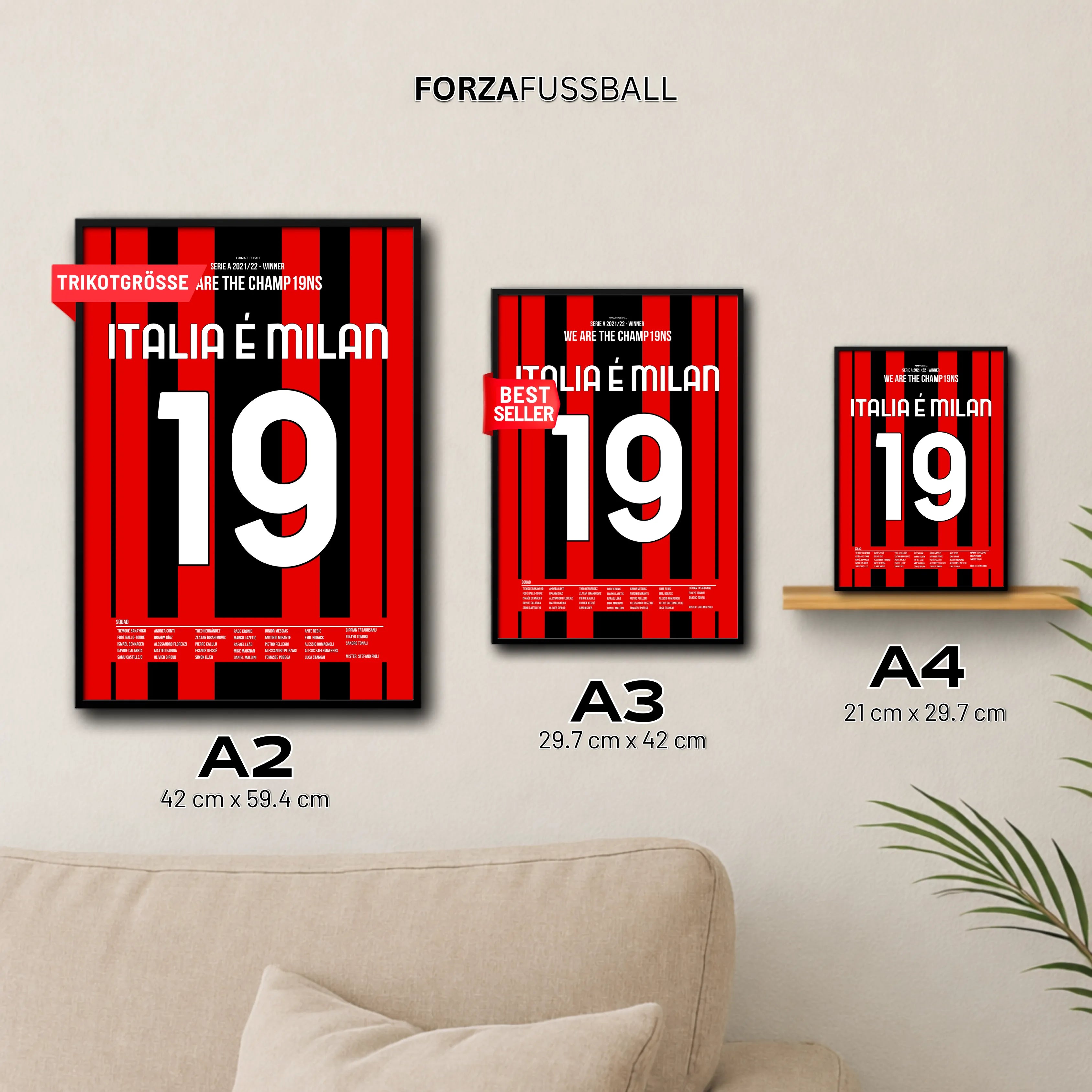 ITALIA É MILAN! Milan gewinnt die Serie A 2021/22 Fußball Poster mit Rahmen