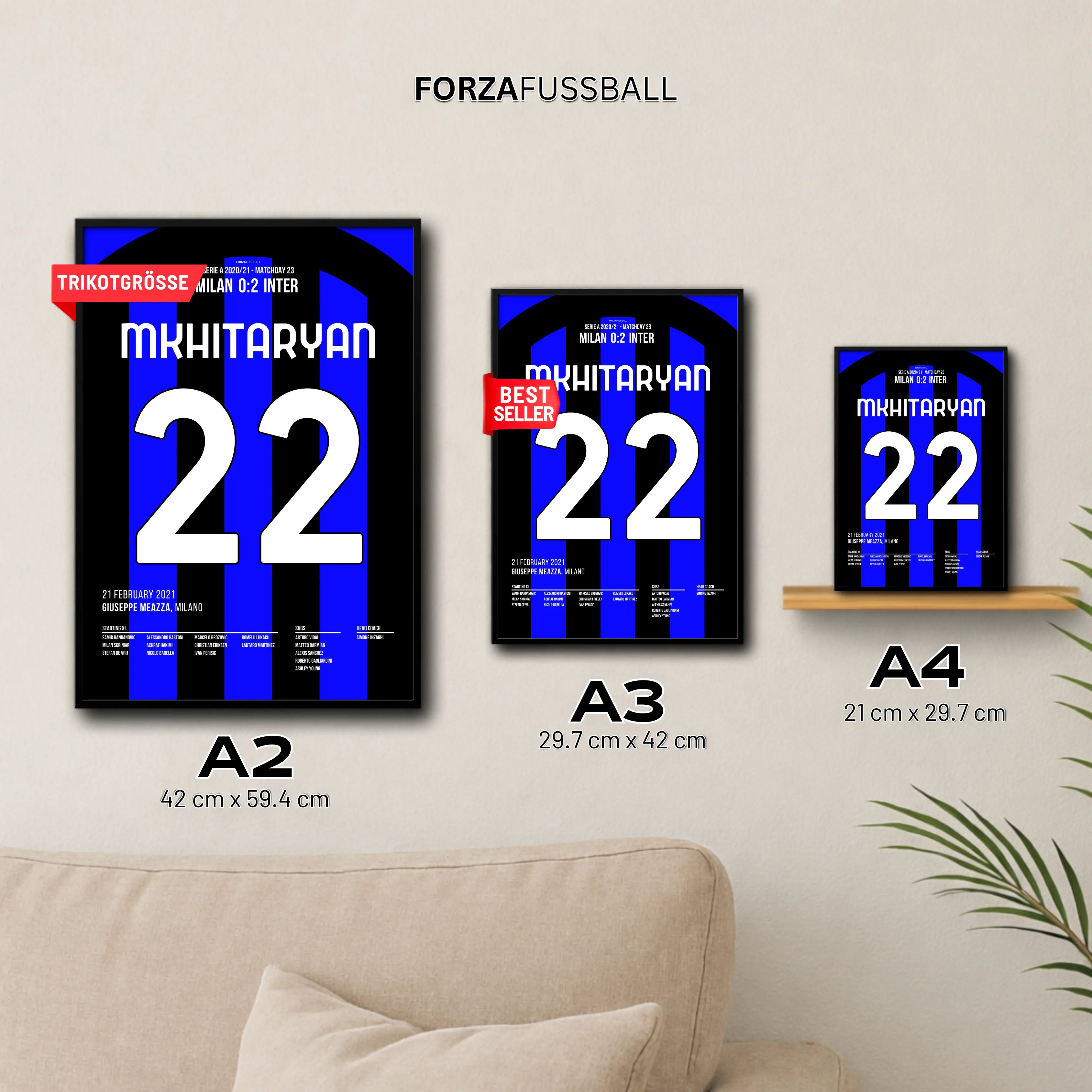 Mkhitaryan und Inter überrollen Milan im Euroderby 2023 Fußball Poster mit Rahmen