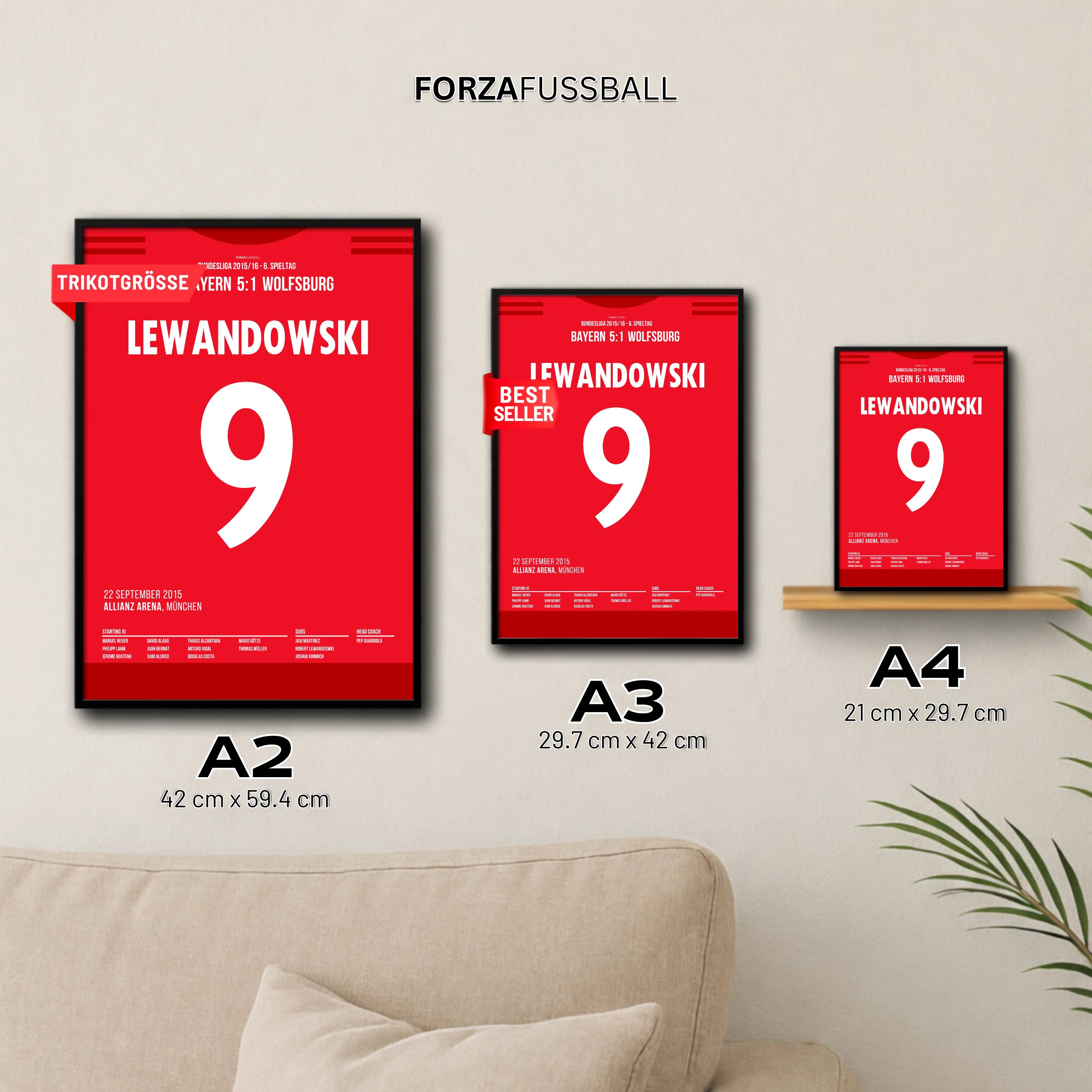Lewandowski mit 5 Toren in 9 Minuten Fußball Poster mit Rahmen