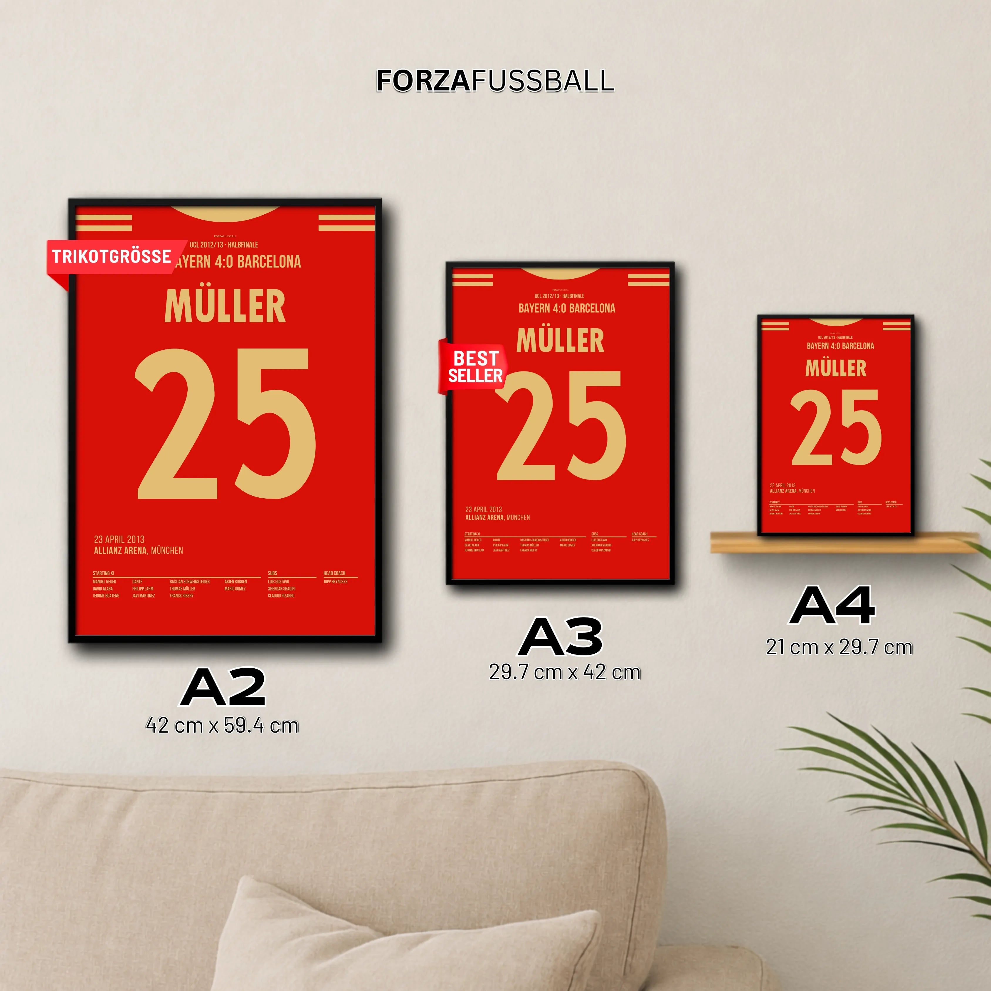 Müller und die Bayern schießen Prime Barca mit 4:0 ab Fußball Poster mit Rahmen