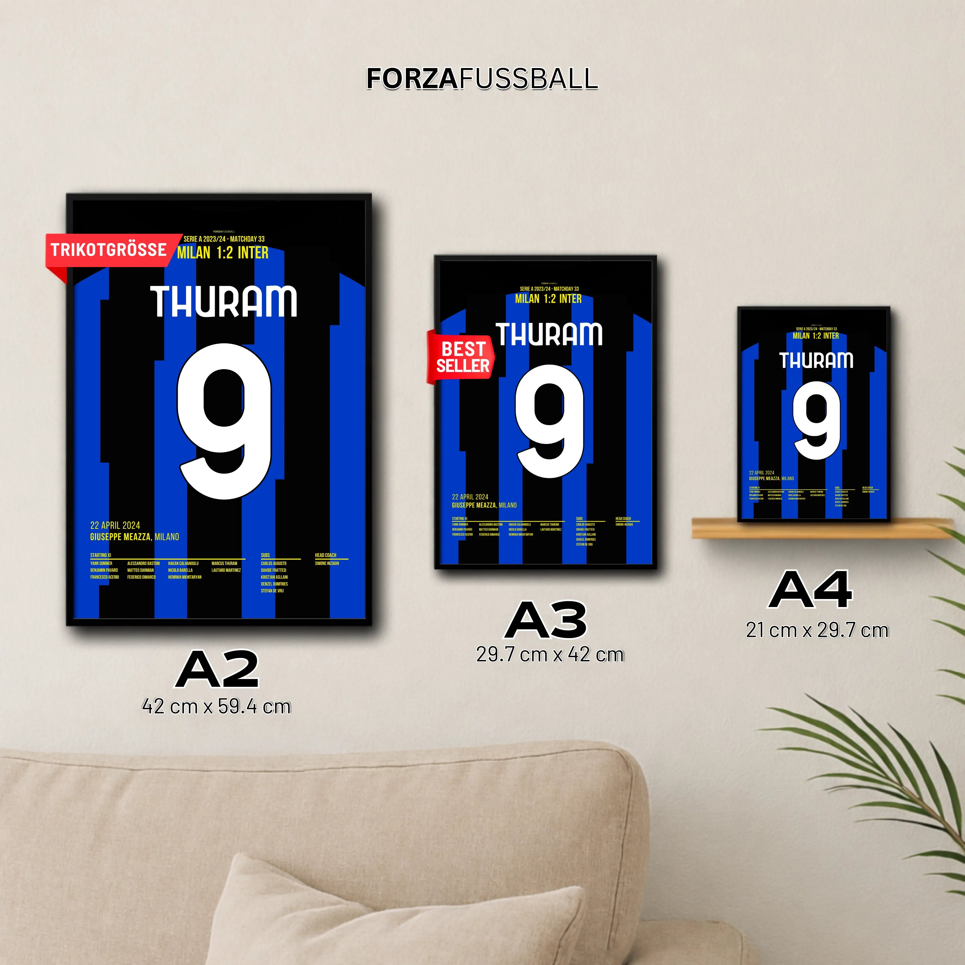 Thuram sichert Inter den 2.Stern im Derby gegen Milan Fußball Poster mit Rahmen