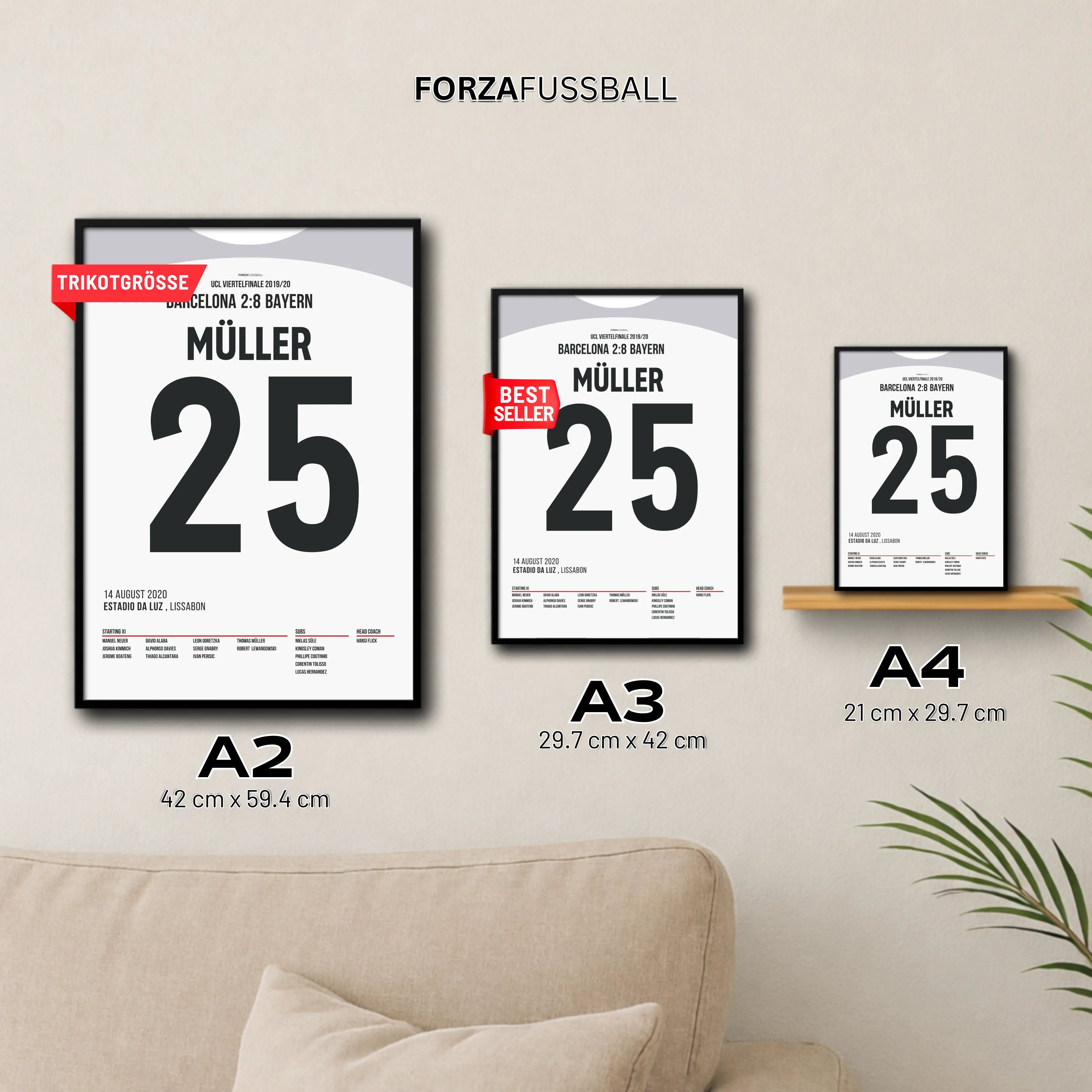 Müller und die Bayern deklassieren Barcelona mit 8:2 Fußball Poster mit Rahmen