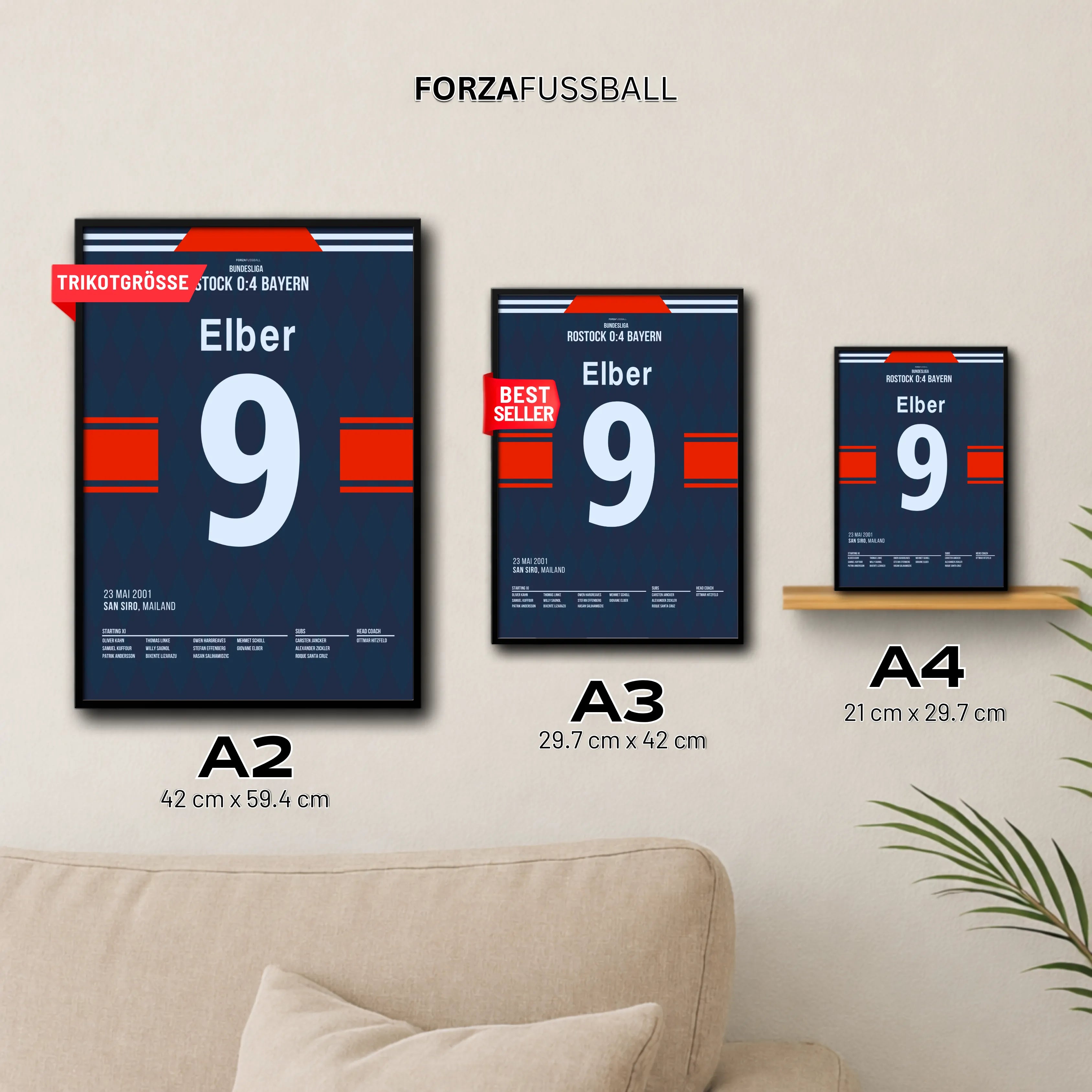 Elbers legendäres Ecken-Tor gegen Rostock Fußball Poster mit Rahmen