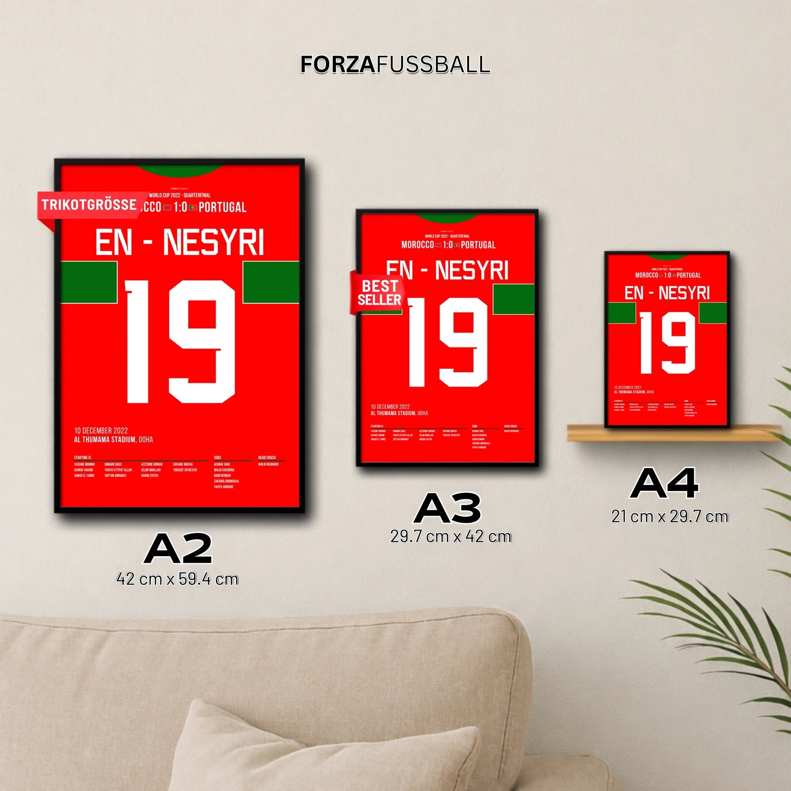 En-Nesyri führt Marokko als erstes afrikanisches Land in ein WM-Halbfinale Fußball Poster mit Rahmen