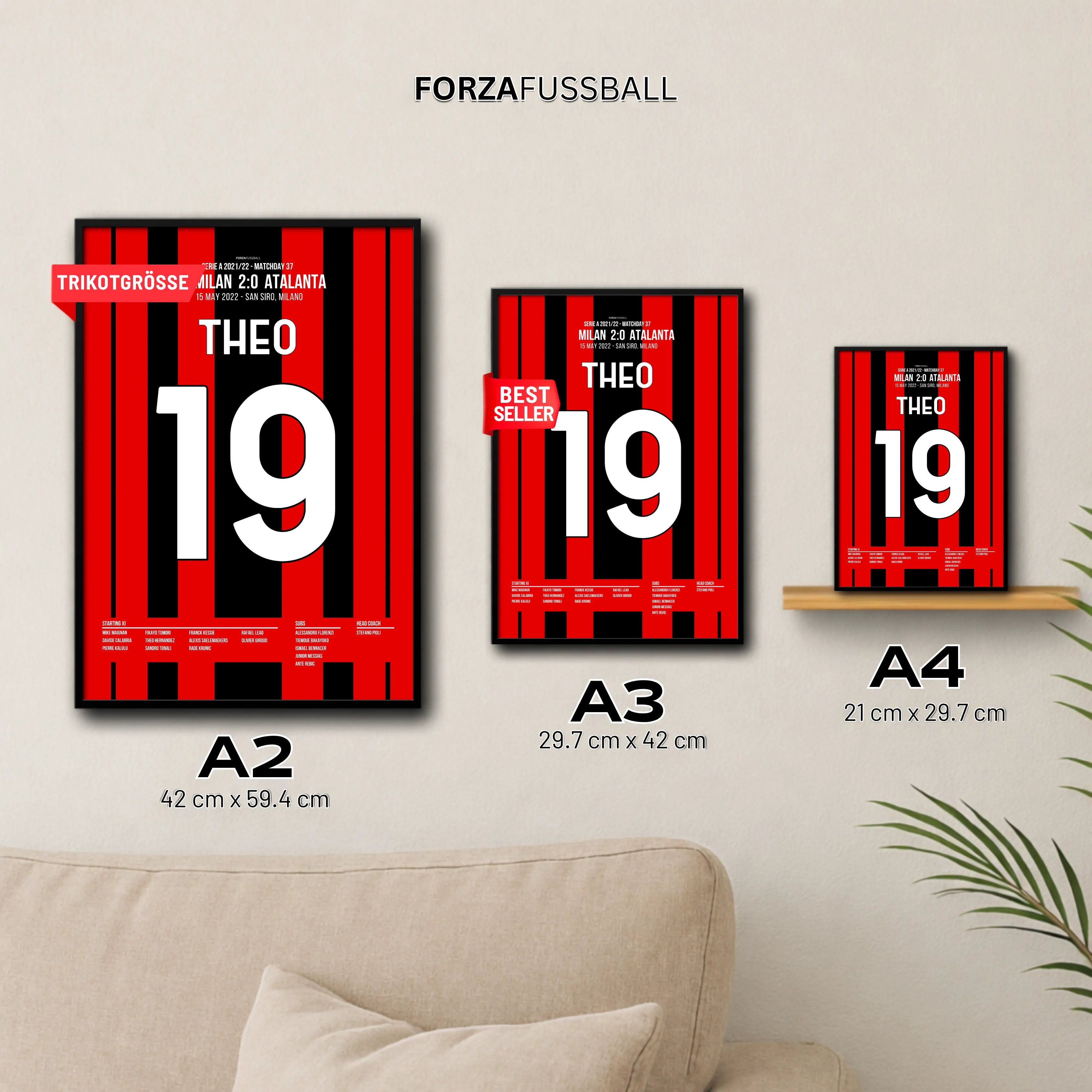 Theo Hernandez' Solo-Tor vs Atalanta lässt San Siro tanzen Fußball Poster mit Rahmen