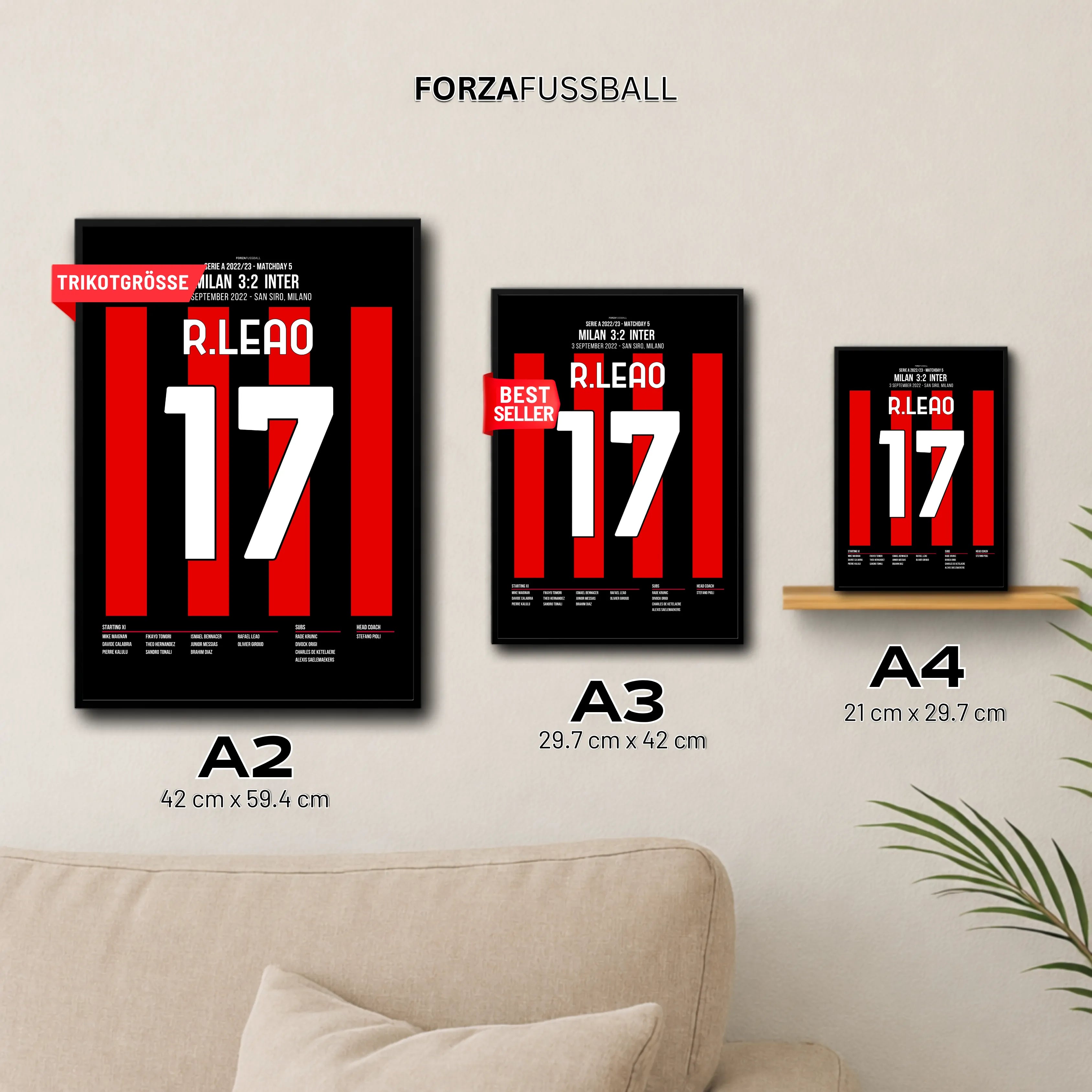 Leao nimmt Inter mit 2 Toren im Derby auseinander Fußball Poster mit Rahmen