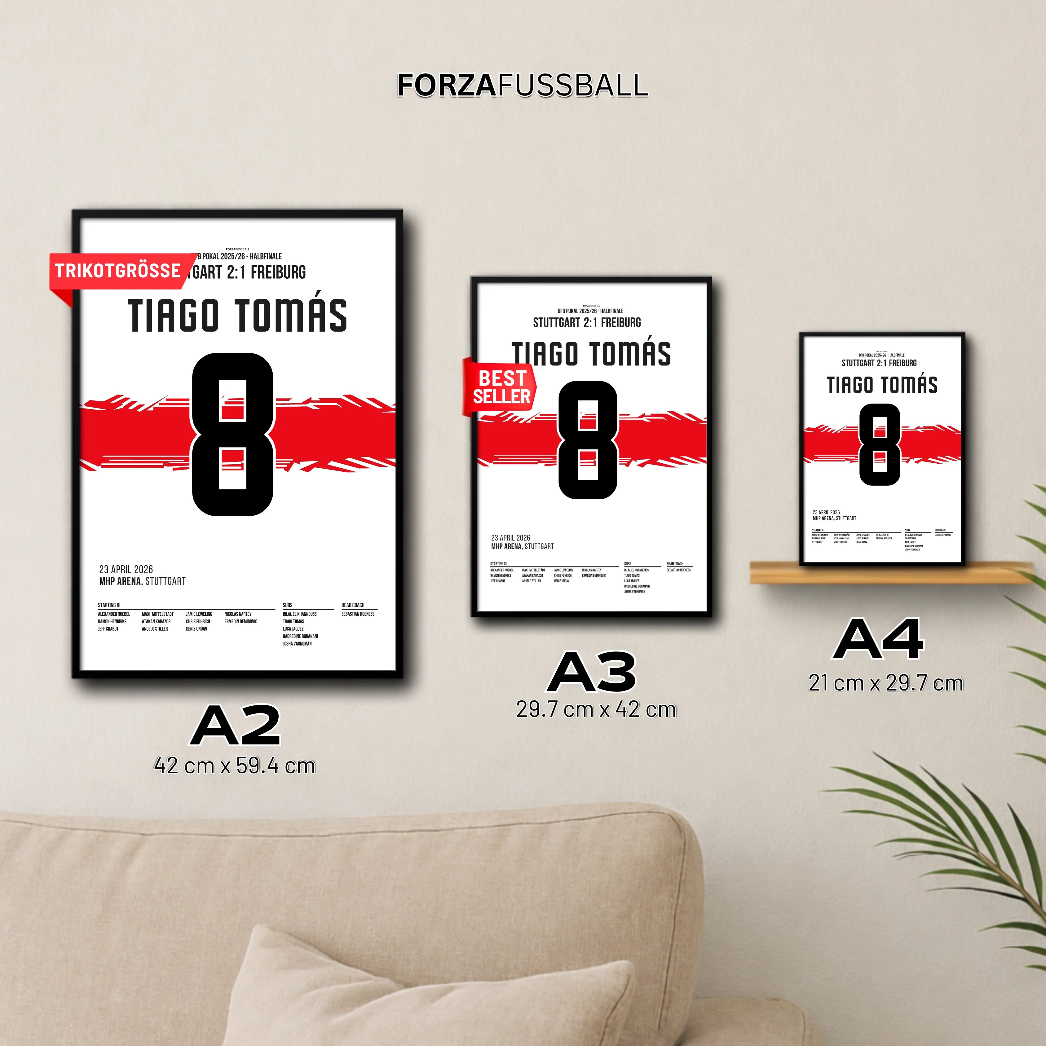 Tiago Tomas schickt Stuttgart per Hacke erneut nach Berlin Fußball Poster mit Rahmen