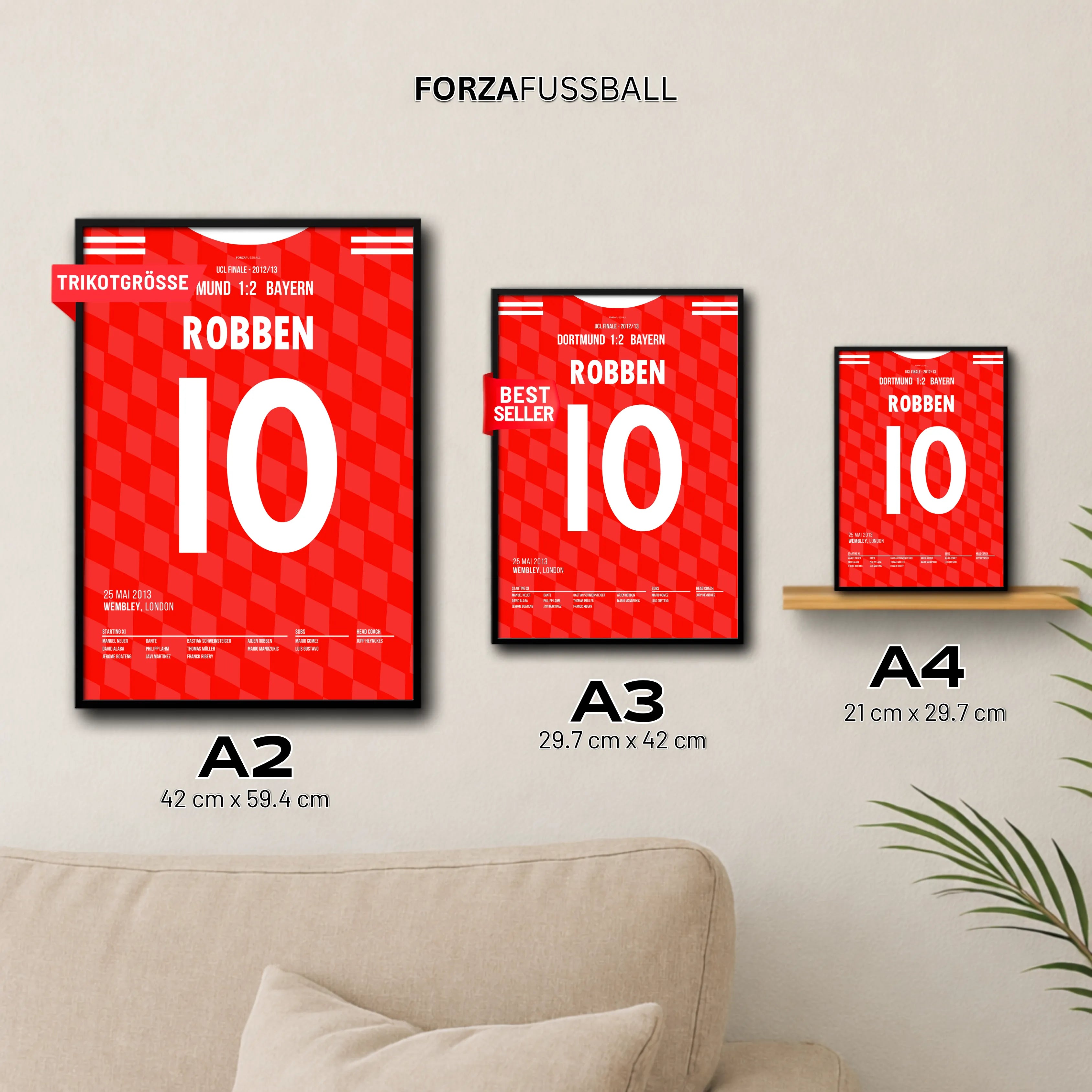 Robben schießt die Bayern zum Champions League Sieg Fußball Poster mit Rahmen