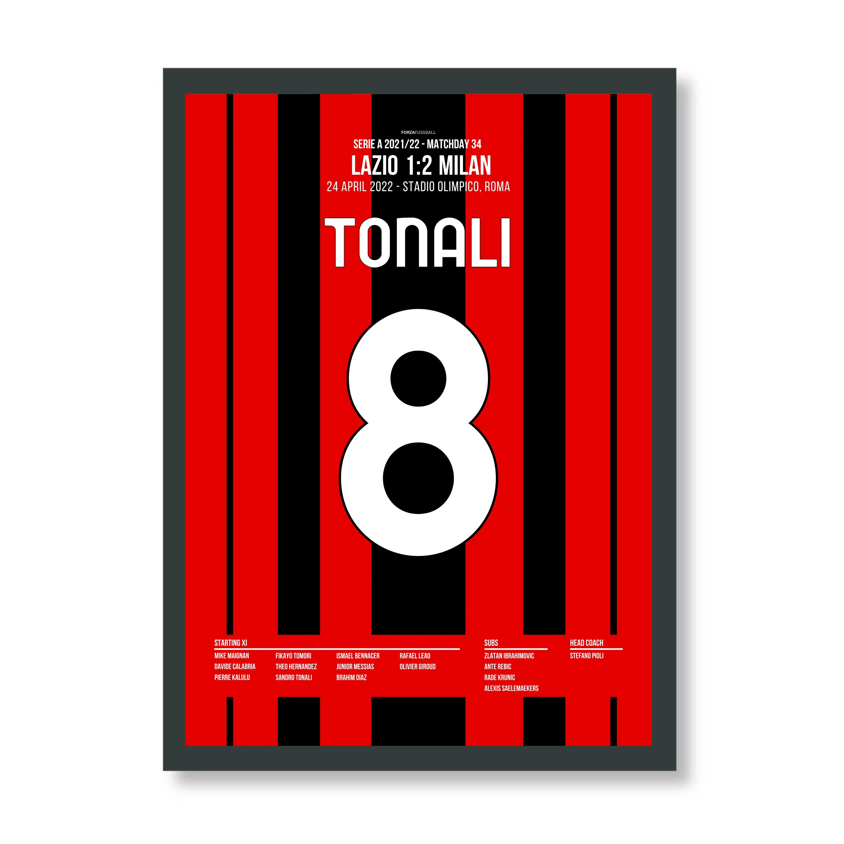 Tonali's Scudetto Tor gegen Lazio in der 92. Minute Fußball Poster mit Rahmen
