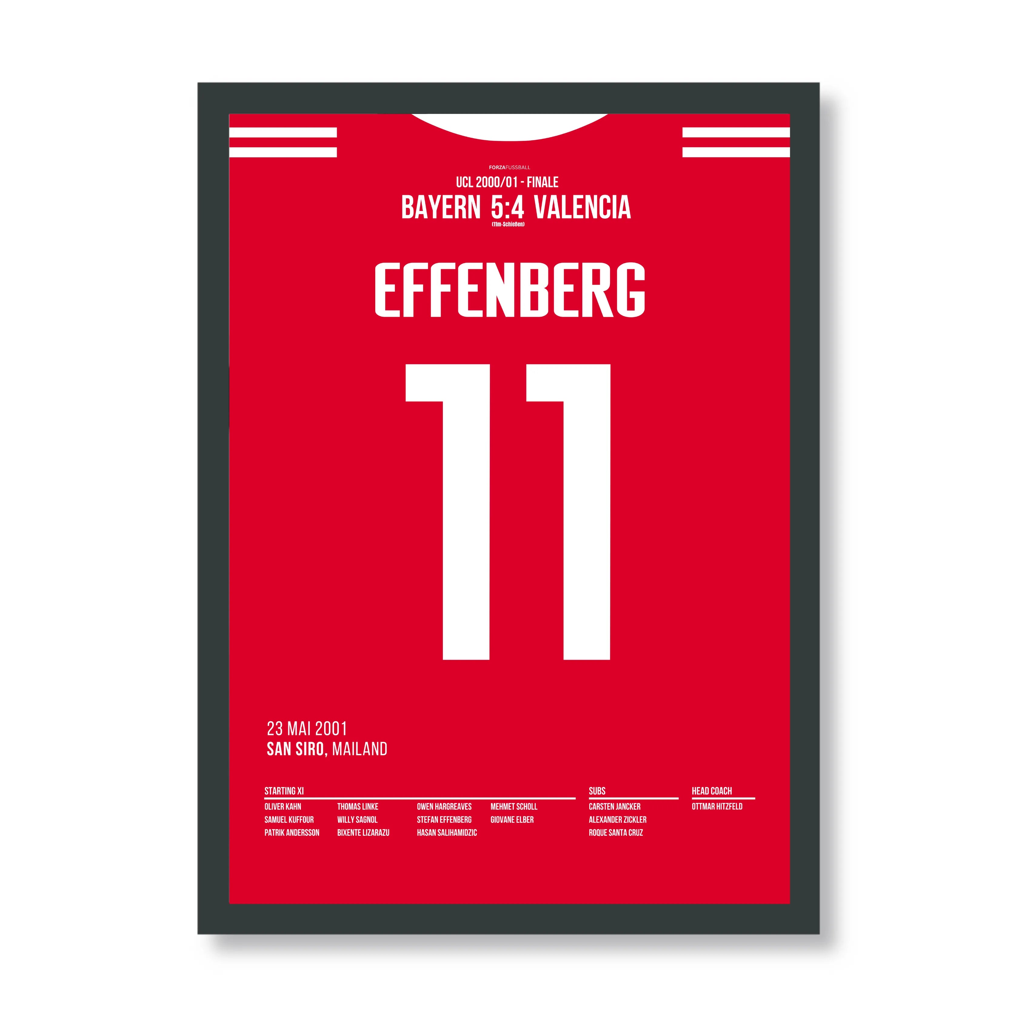 Effenberg stemmt den Henkelpott in den Mailänder Nachthimmel Fußball Poster mit Rahmen