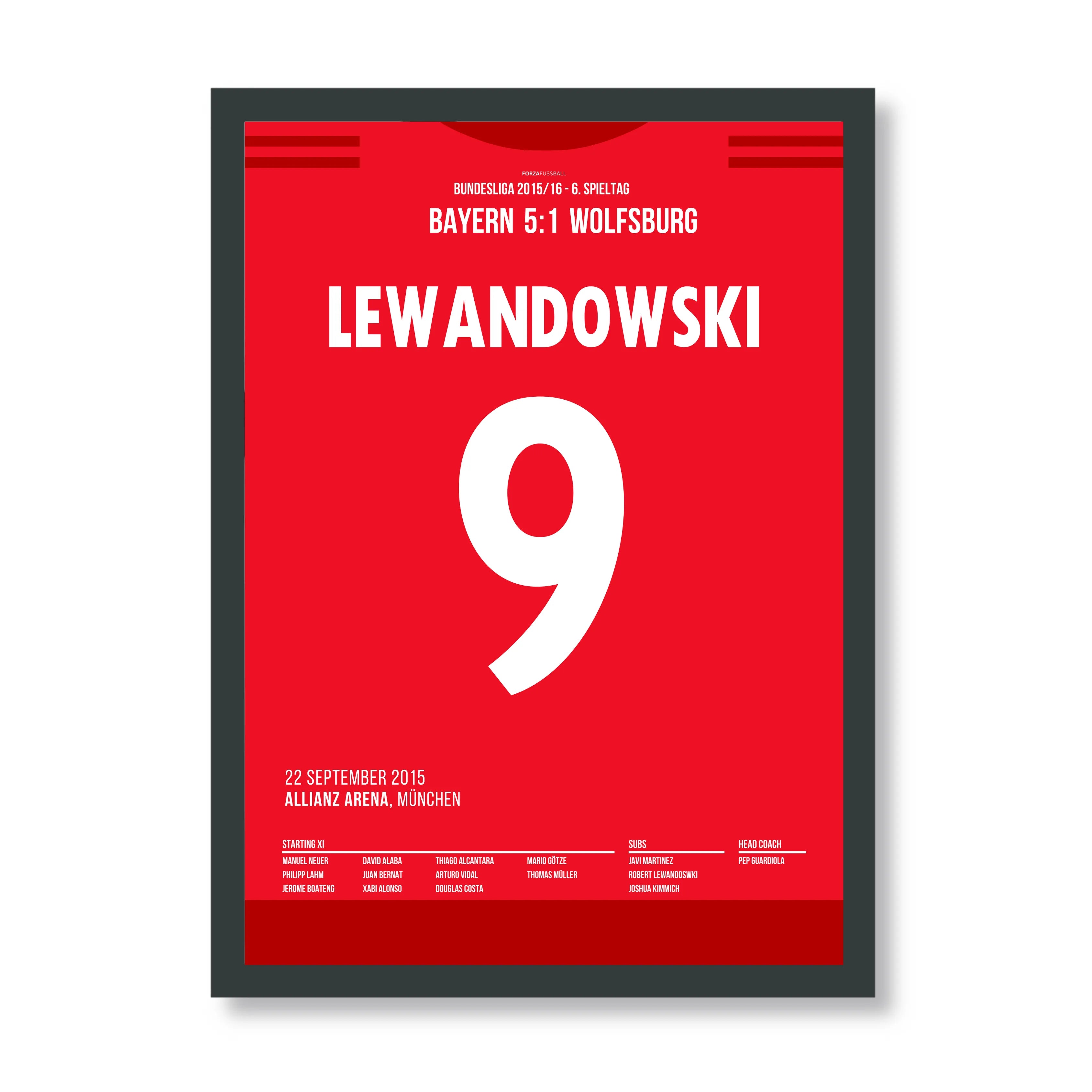 Lewandowski mit 5 Toren in 9 Minuten Fußball Poster mit Rahmen