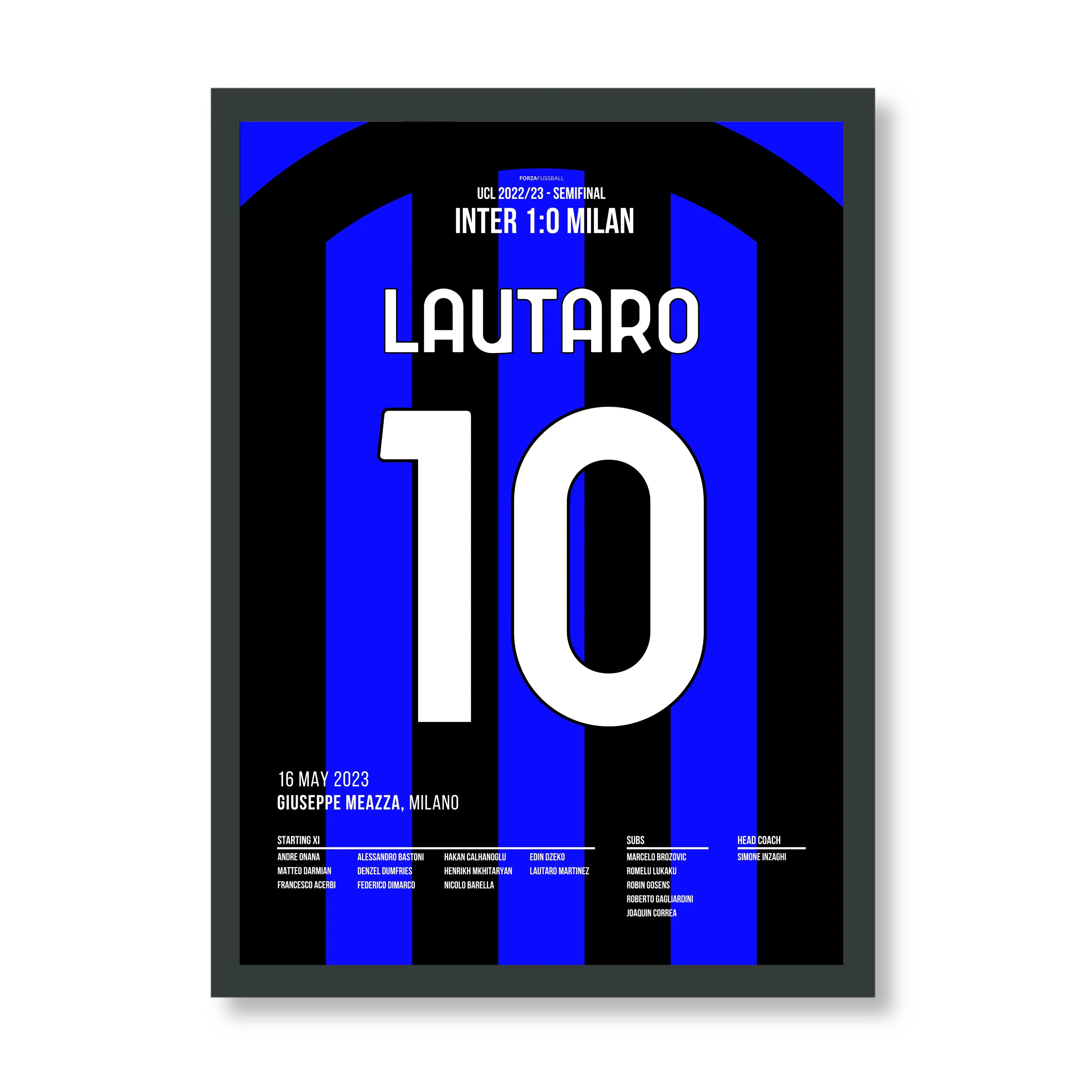Lautaro Martinez schießt Inter im Derby ins CL Finale Fußball Poster mit Rahmen
