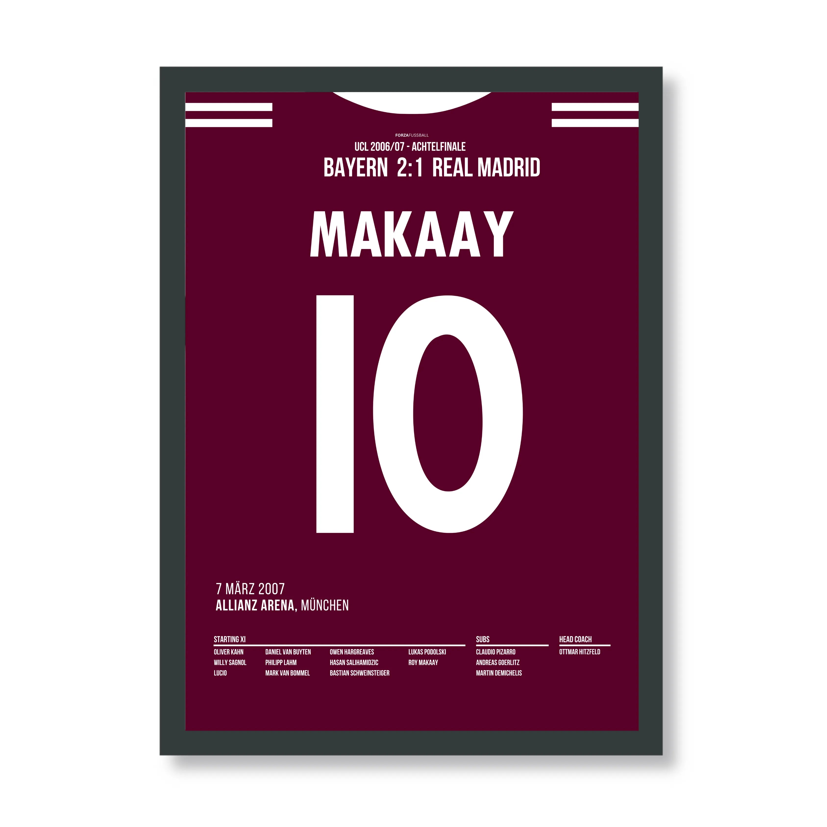 10 Sekunden! Roy Makaay erzielt das schnellste Tor der CL Geschichte Fußball Poster mit Rahmen