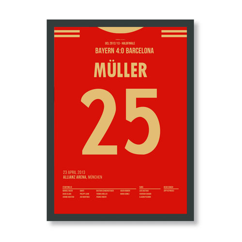Müller und die Bayern schießen Prime Barca mit 4:0 ab Fußball Poster mit Rahmen