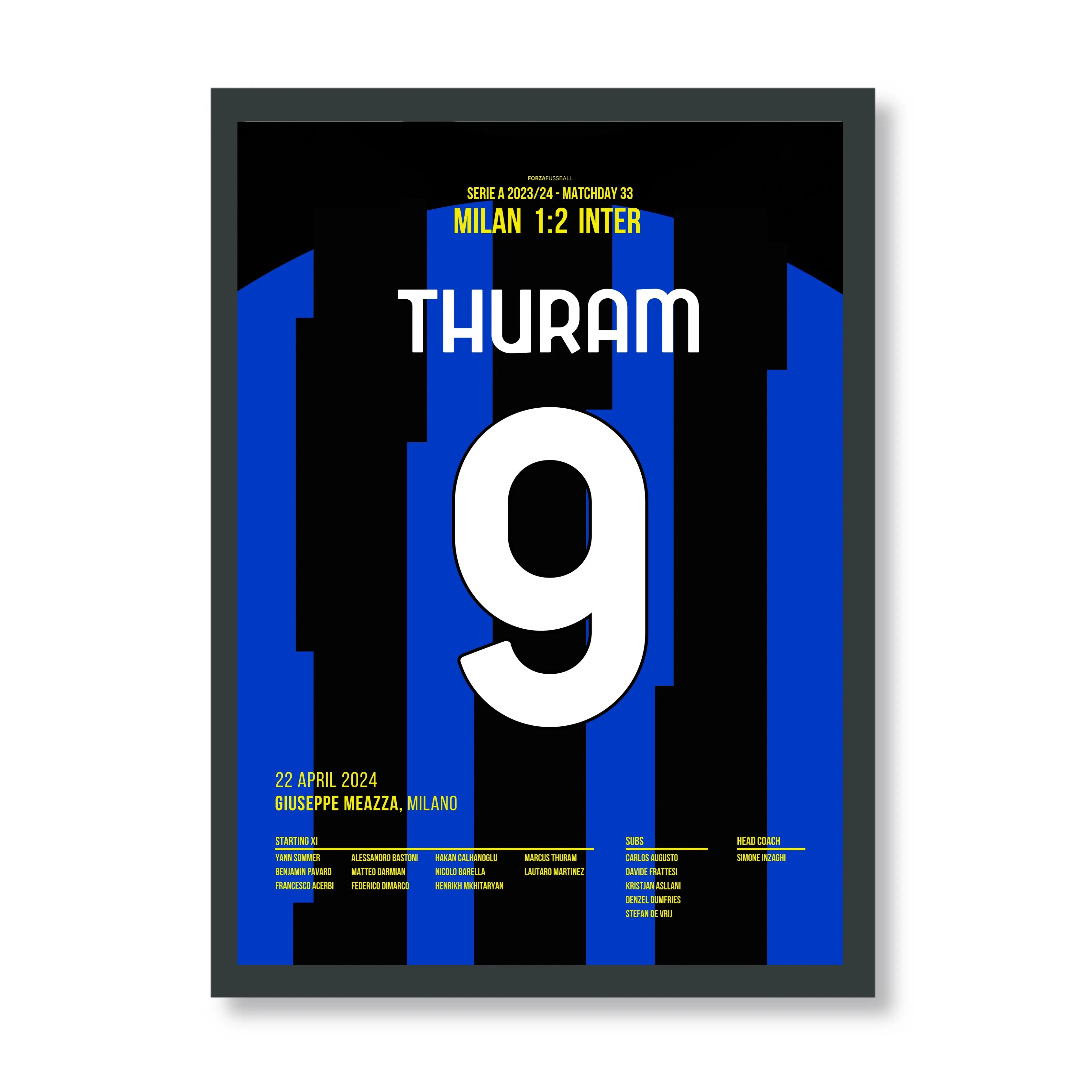 Thuram sichert Inter den 2.Stern im Derby gegen Milan Fußball Poster mit Rahmen