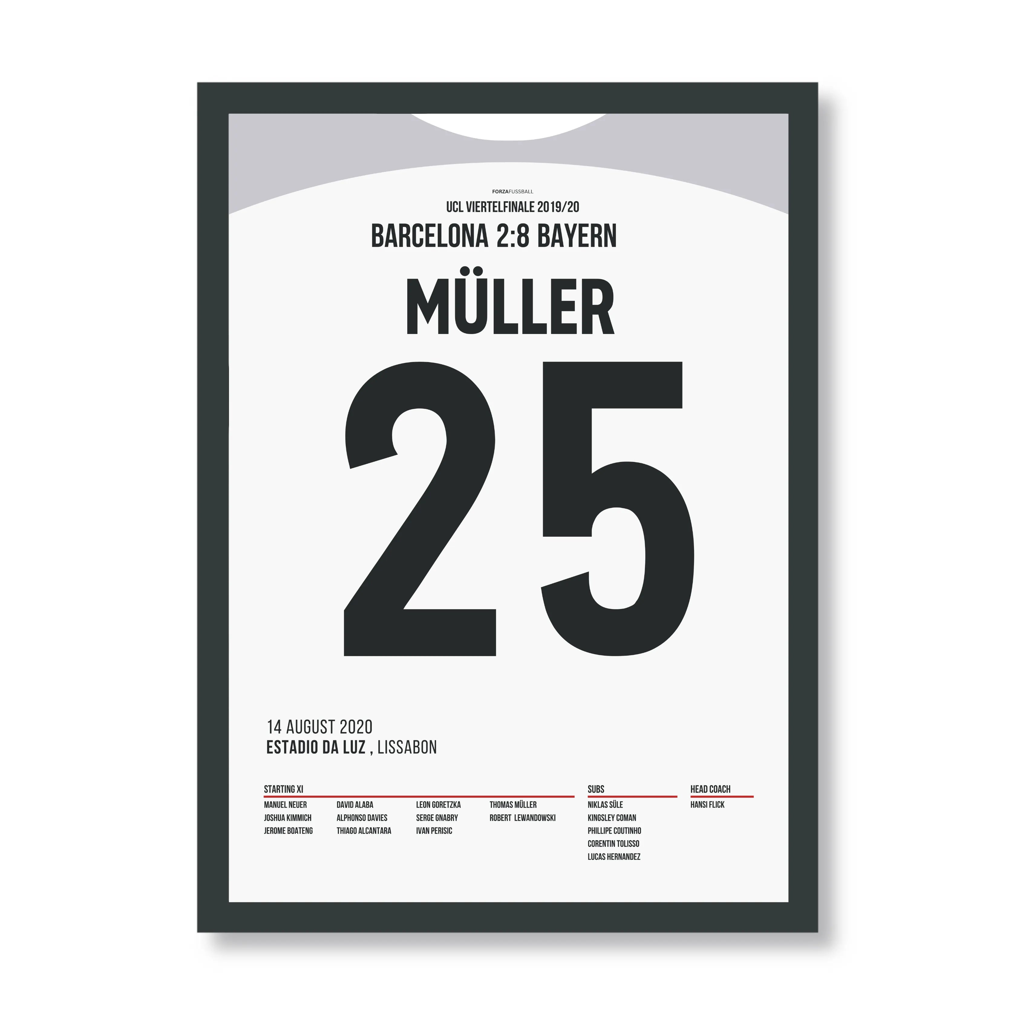 Müller und die Bayern deklassieren Barcelona mit 8:2 Fußball Poster mit Rahmen