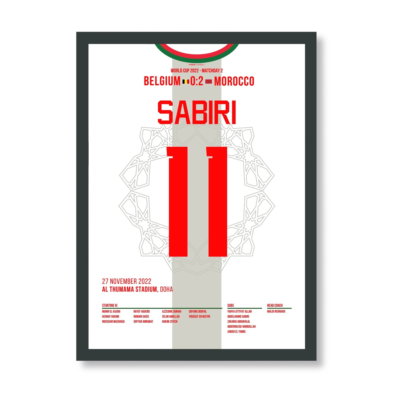 Sabiris Freistoß führt Marokko zum Sieg gegen Belgien Fußball Poster mit Rahmen