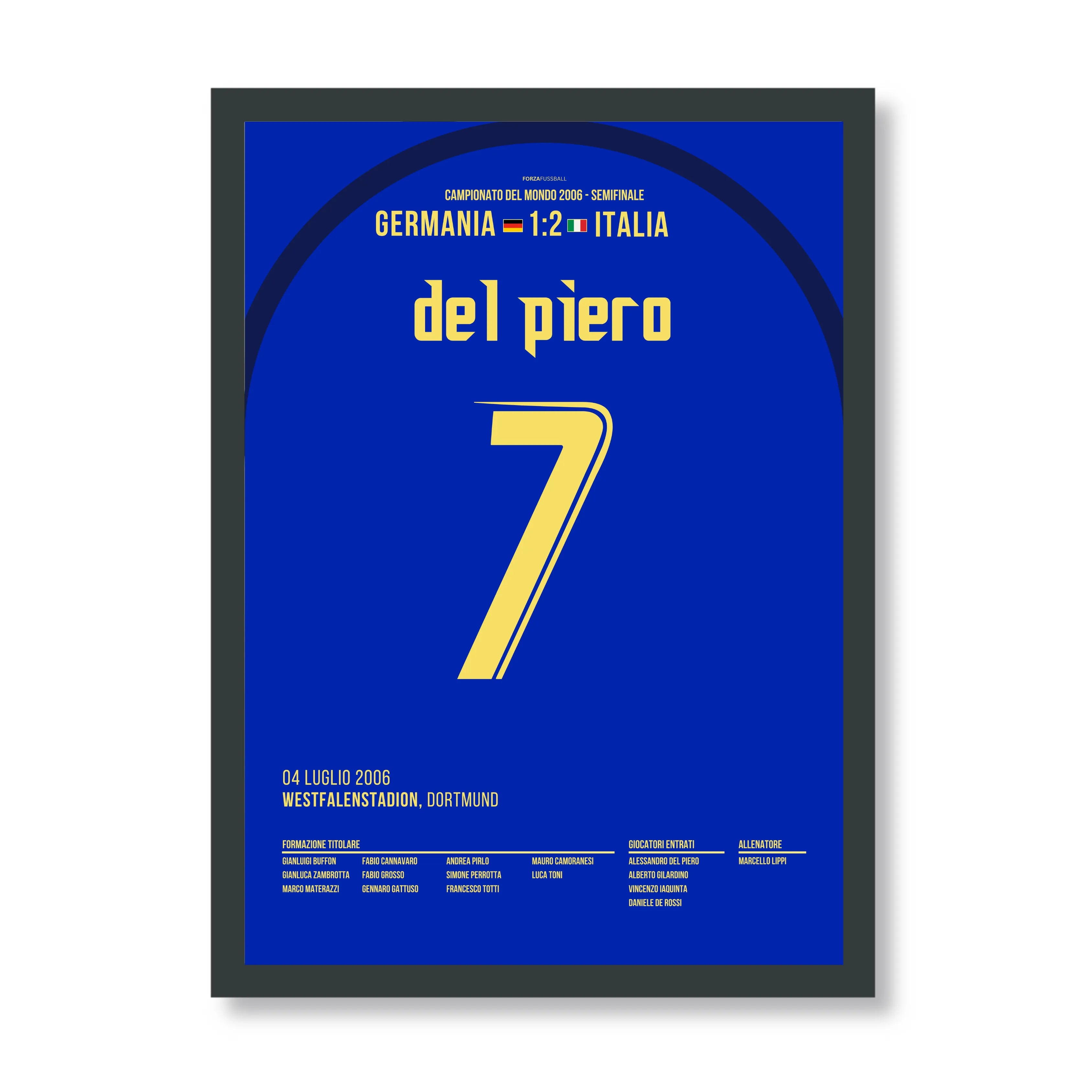 Alex del Piero schickt Italien ins WM Finale 2006 Fußball Poster mit Rahmen