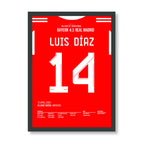 Luis Diaz wirft die Königlichen aus der UCL 25/26 Fußball Poster mit Rahmen