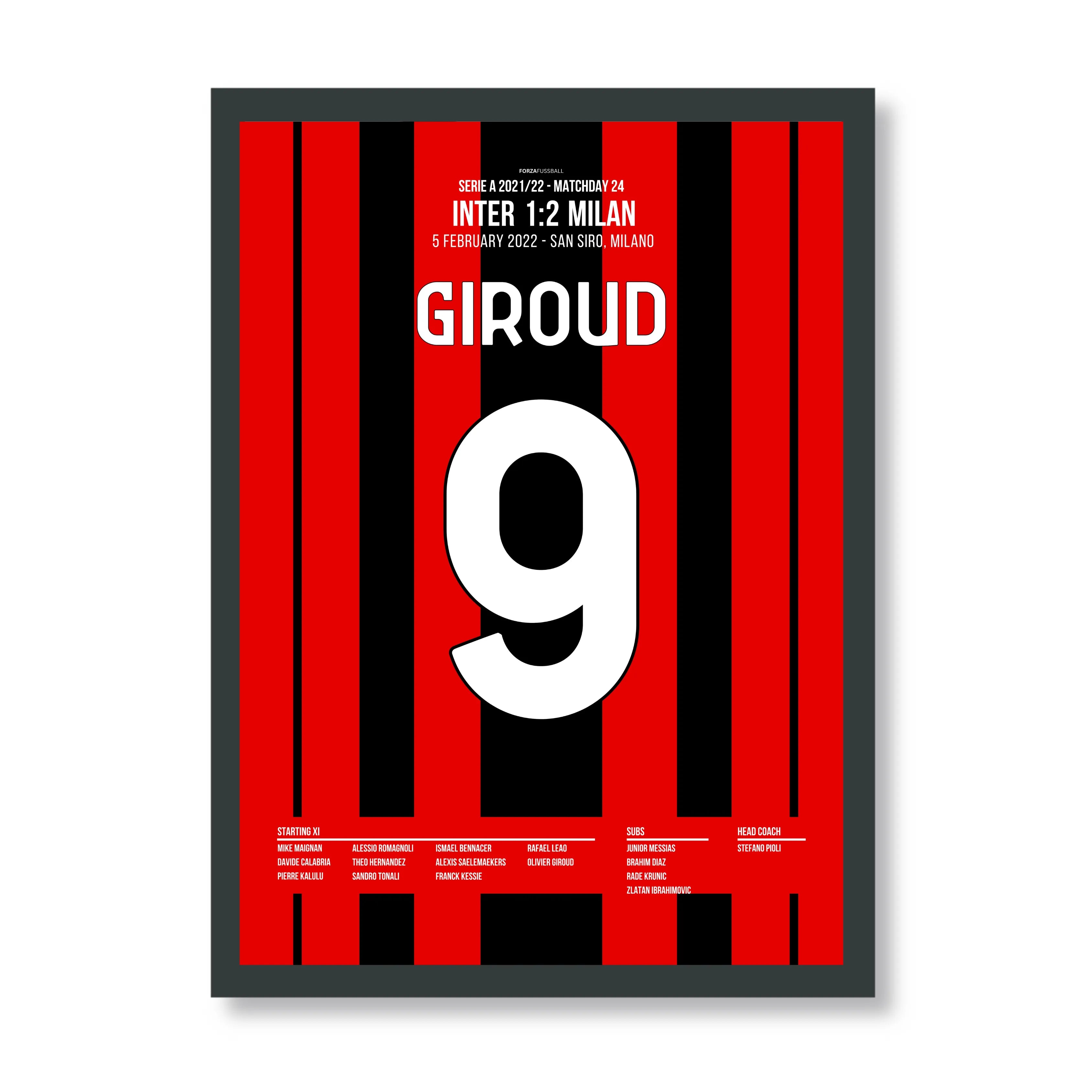 Doppelschlag! Giroud dreht das Derby gegen Inter Fußball Poster mit Rahmen