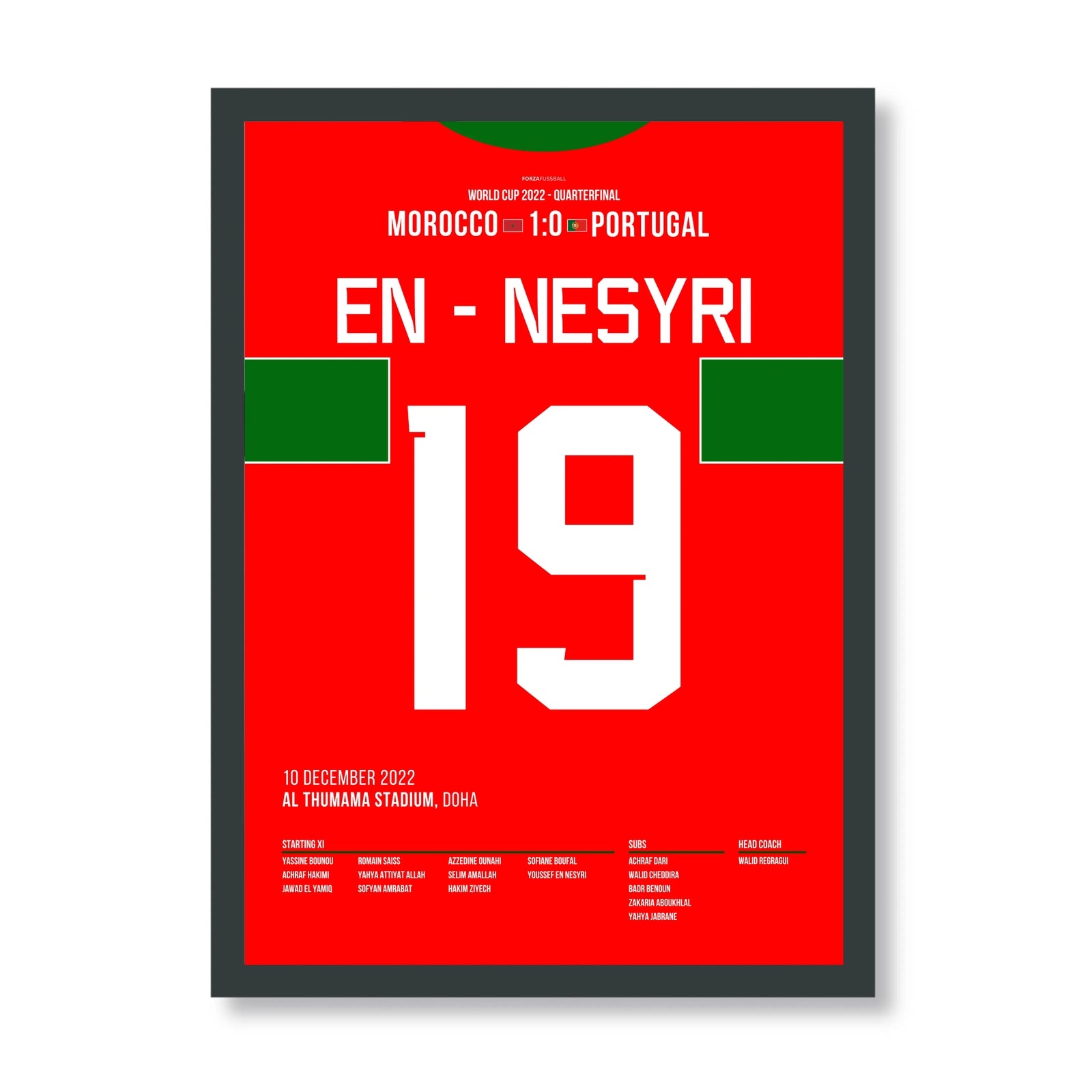 En-Nesyri führt Marokko als erstes afrikanisches Land in ein WM-Halbfinale Fußball Poster mit Rahmen