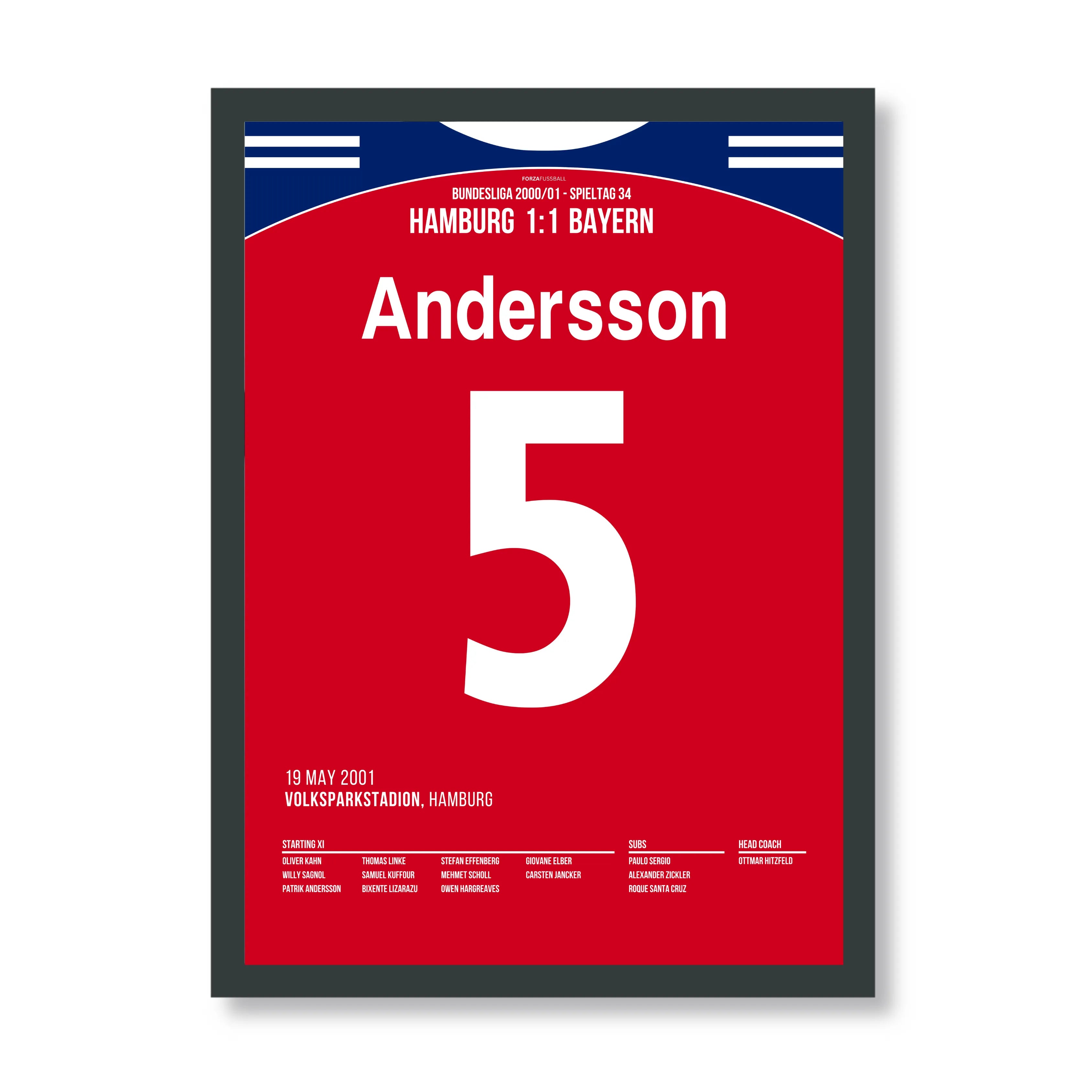 Andersson's indirekter Freistoß krönt die Bayern zum Last-Minute Meister Fußball Poster mit Rahmen
