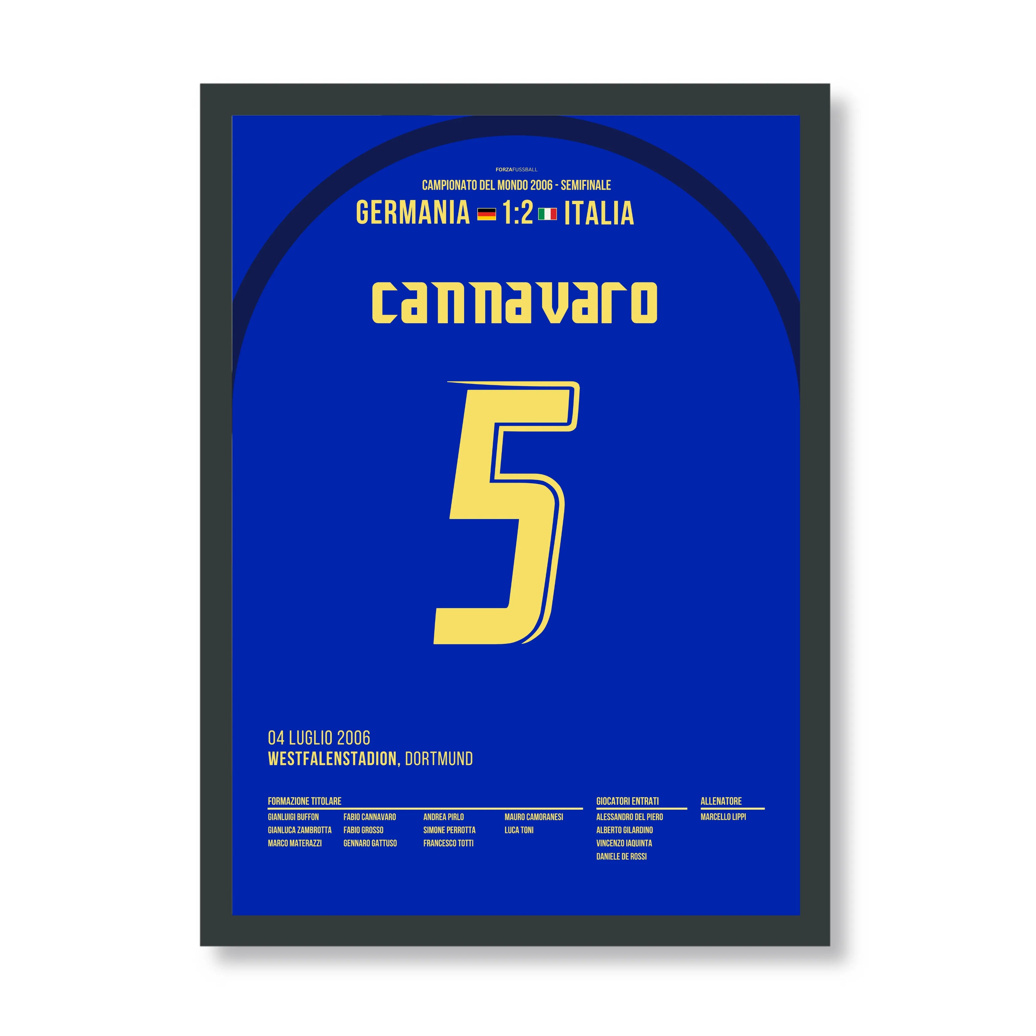 Cannavaro macht das Spiel seines Lebens im Halbfinale 06 vs Deutschland Fußball Poster mit Rahmen
