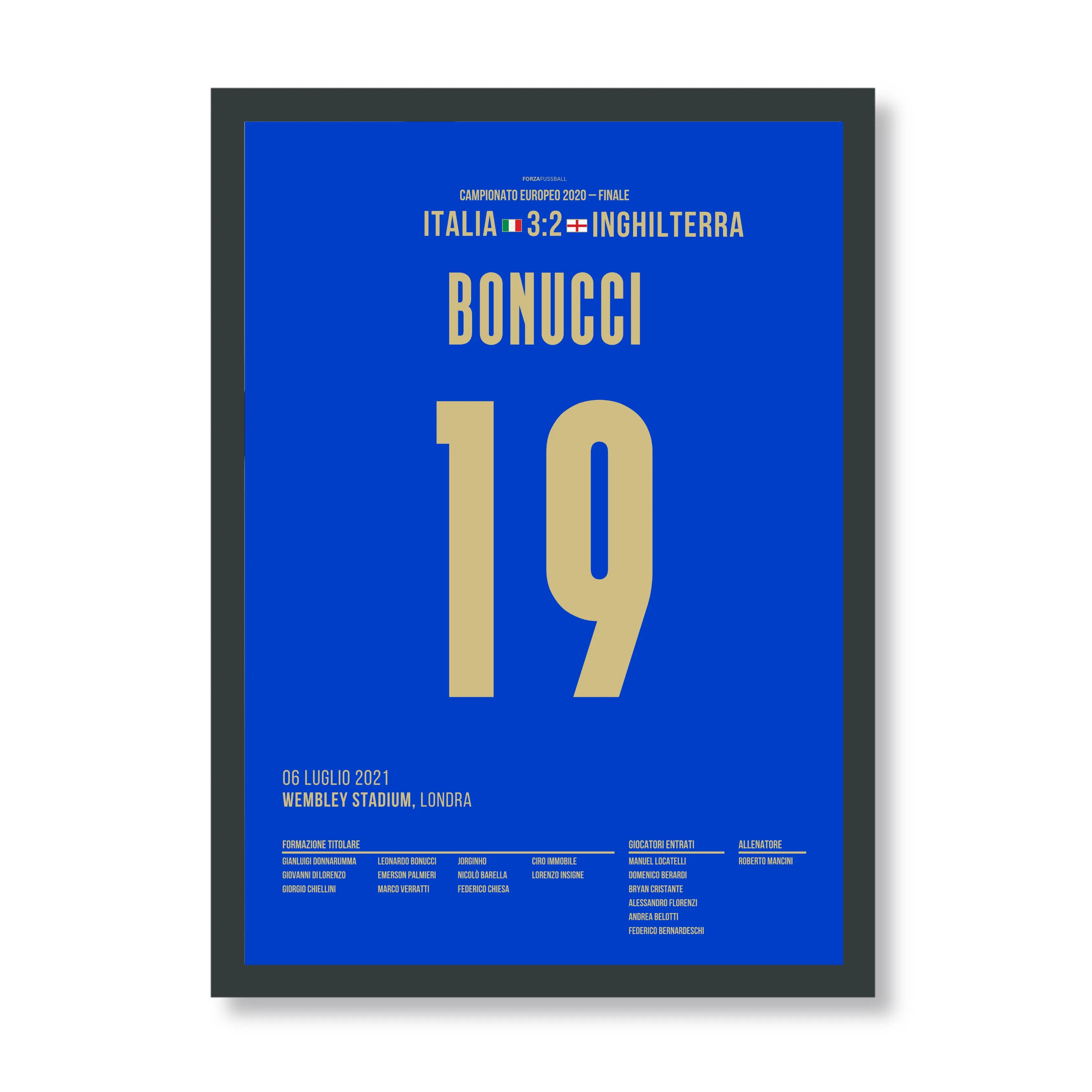Bonucci trifft zum Ausgleich im EM-Finale vs England Fußball Poster mit Rahmen