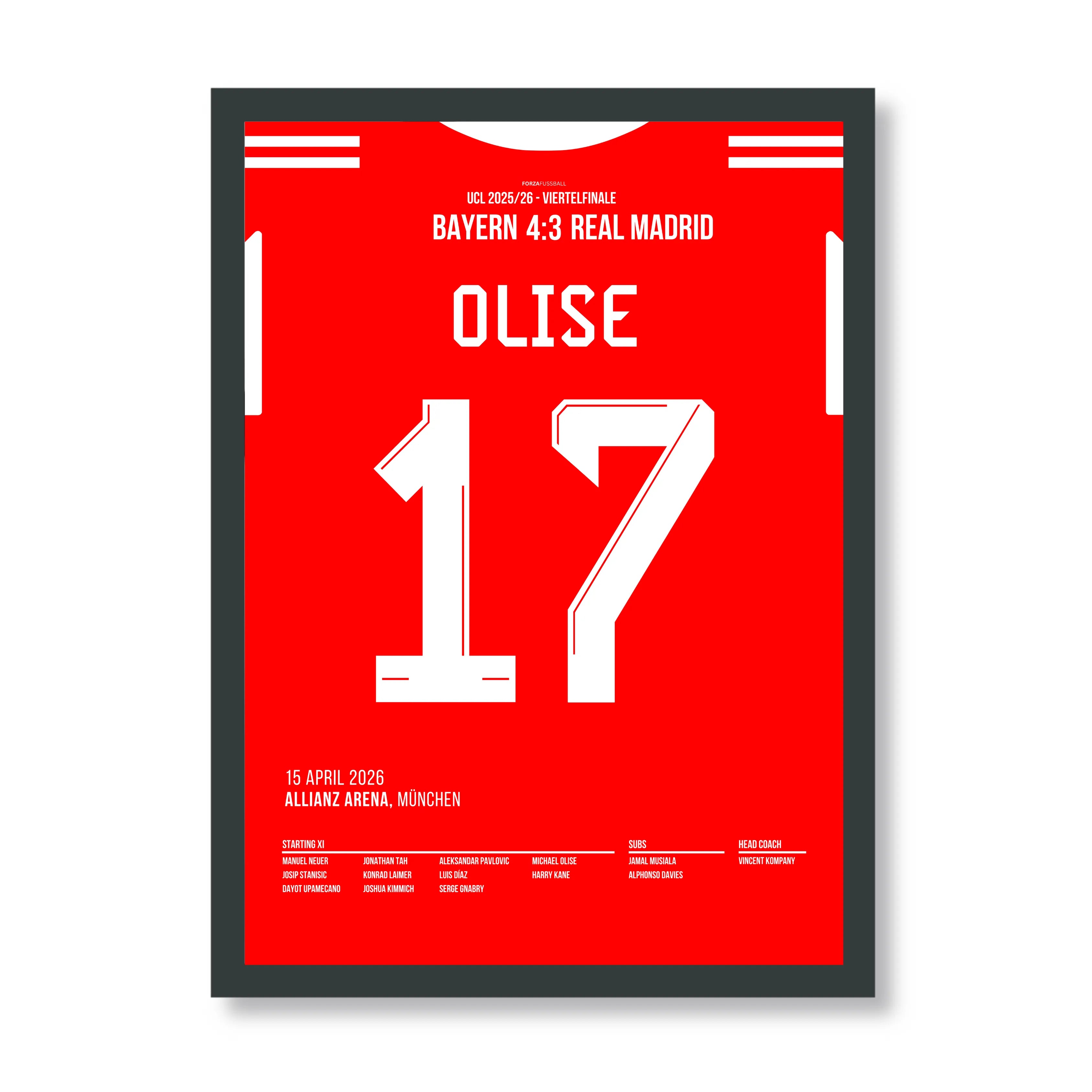 Olise vollendet das Bayern Spektakel vs Real Madrid Fußball Poster mit Rahmen
