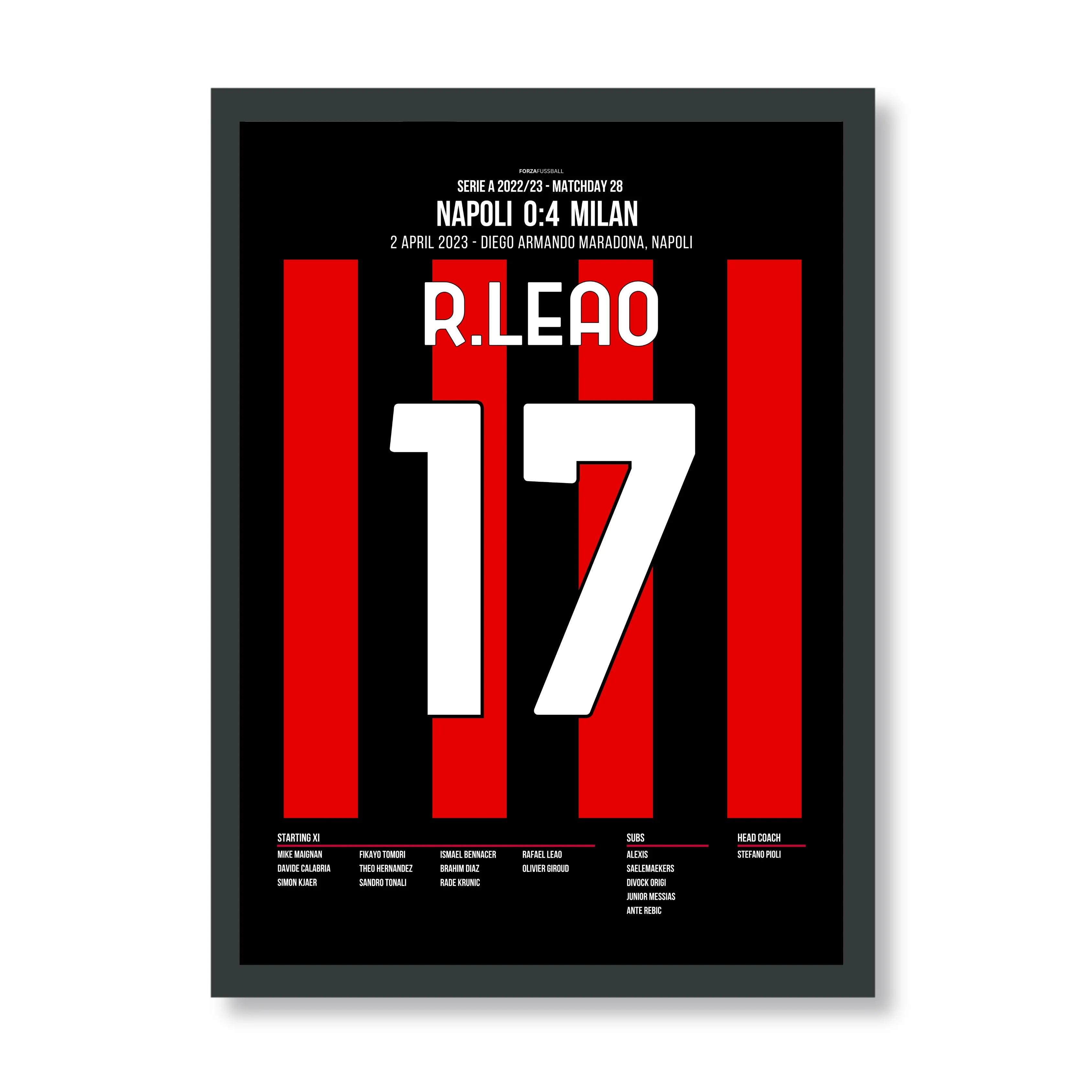 0 zu 4! Leao und Milan nehmen das Diego Armando Maradona ein Fußball Poster mit Rahmen