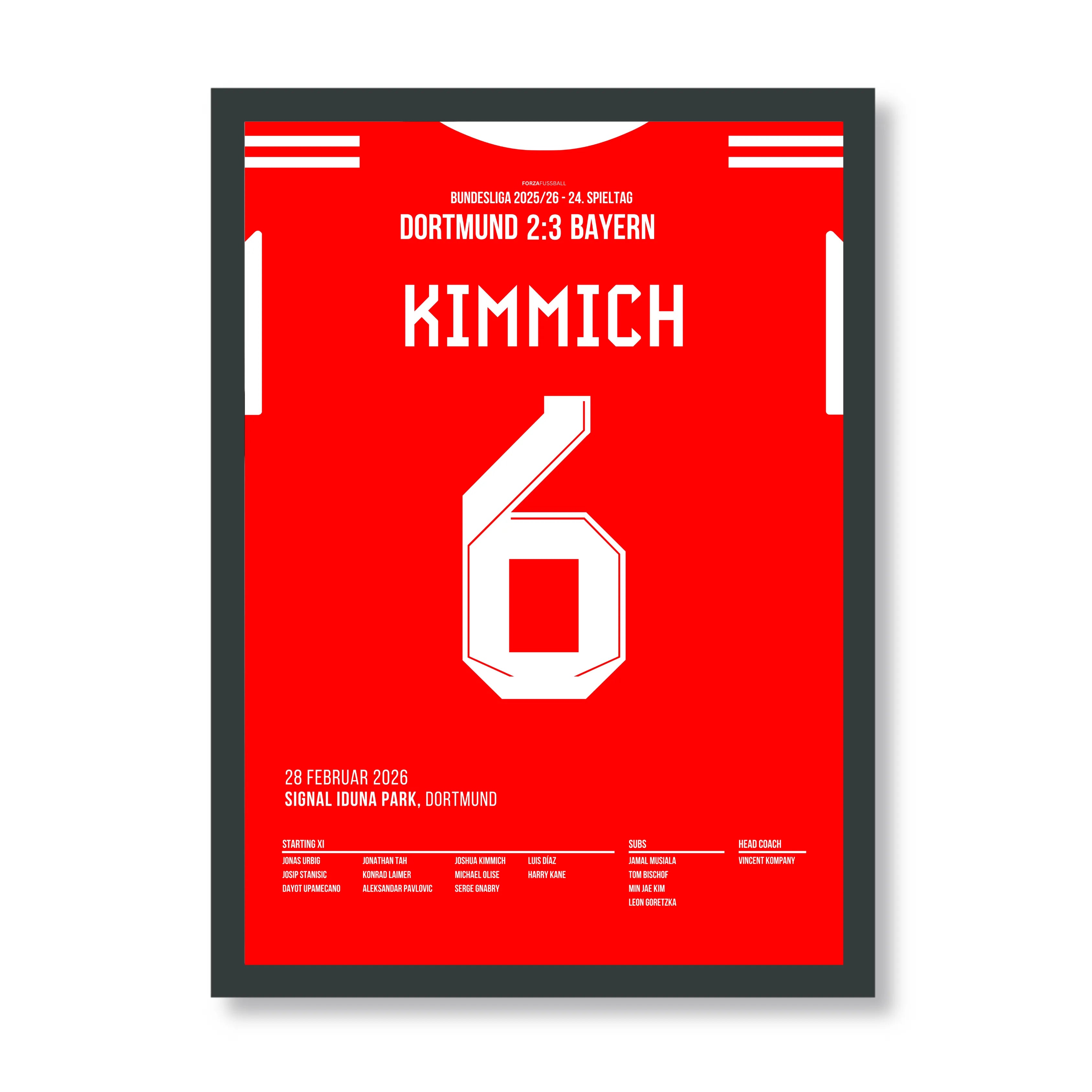 Kimmich's Volley entscheidet Meisterschaft & Klassiker 2026 Fußball Poster mit Rahmen
