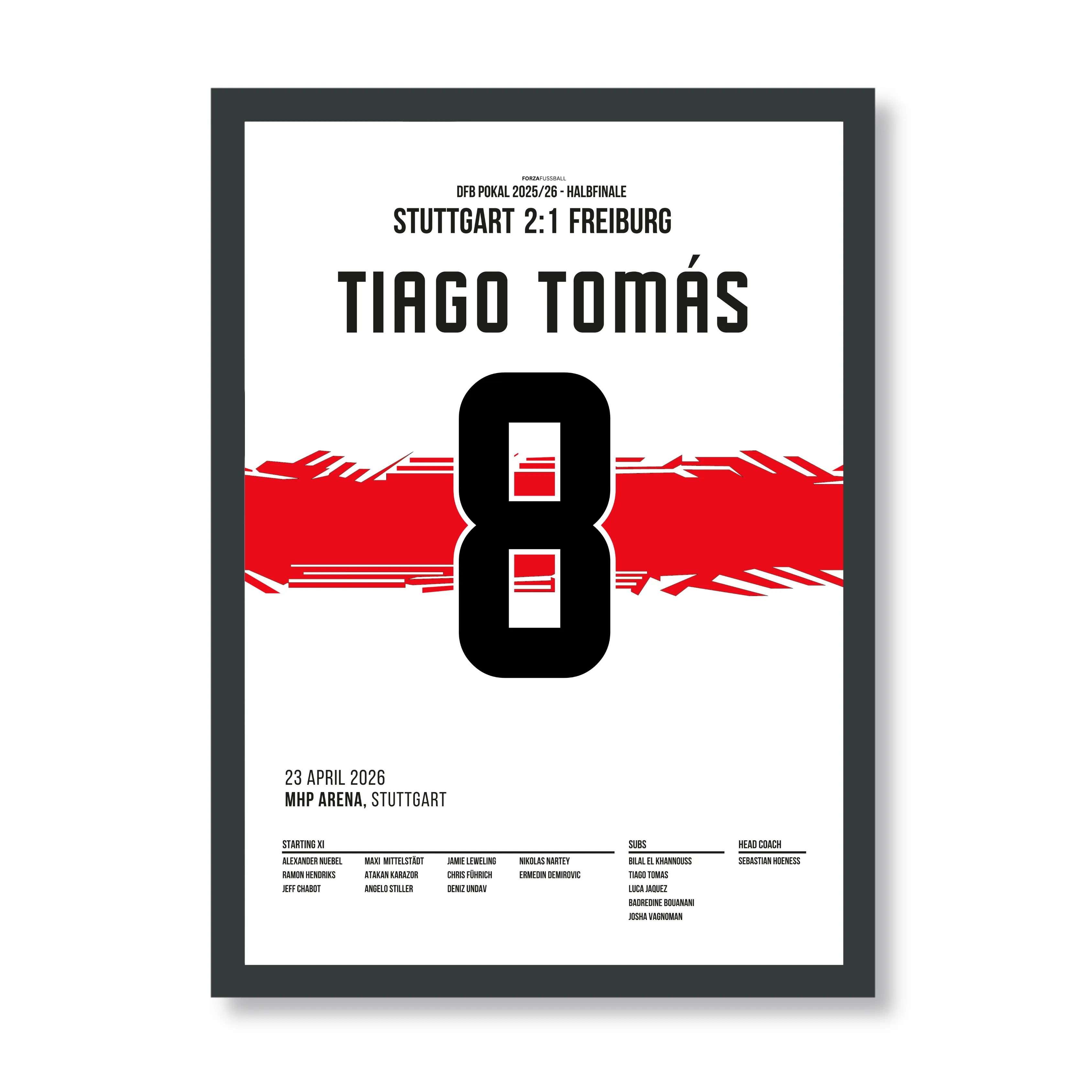 Tiago Tomas schickt Stuttgart per Hacke erneut nach Berlin Fußball Poster mit Rahmen