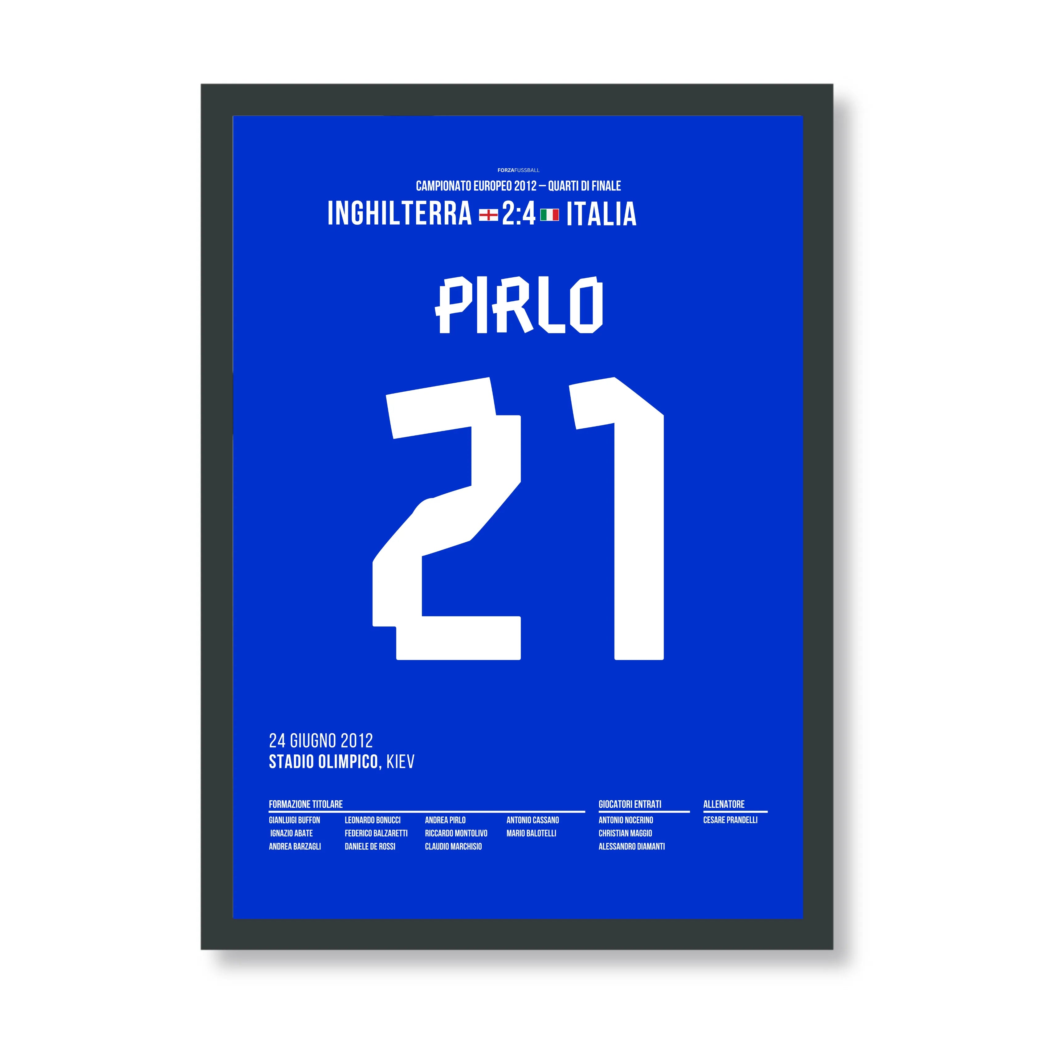 Pirlo mit dem lässigen Panenka im EM Viertelfinale gegen England Fußball Poster mit Rahmen