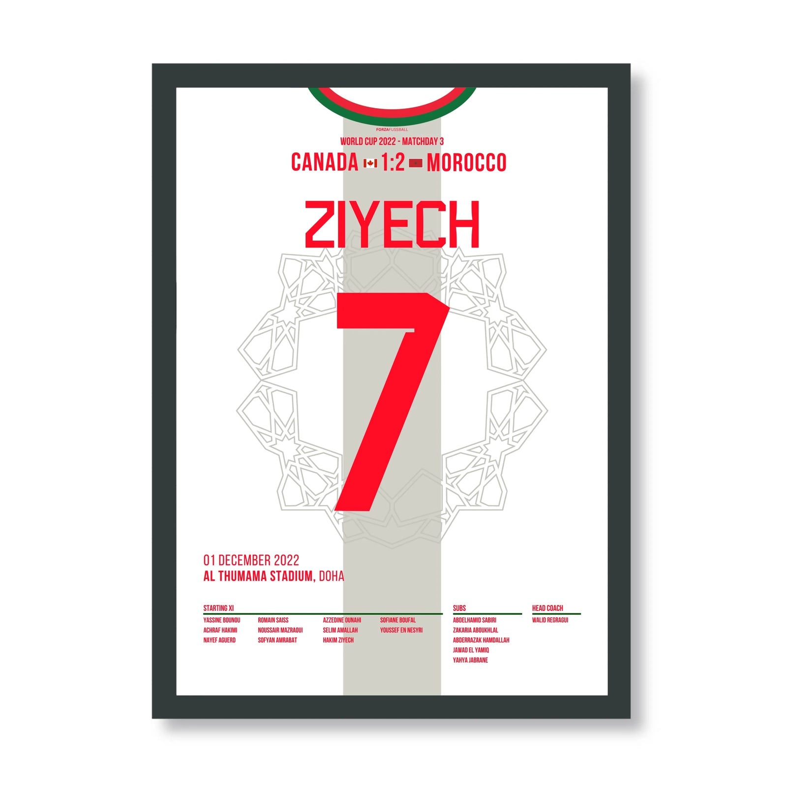 Ziyech führt Marokko gegen Kanada ins WM Achtelfinale Fußball Poster mit Rahmen