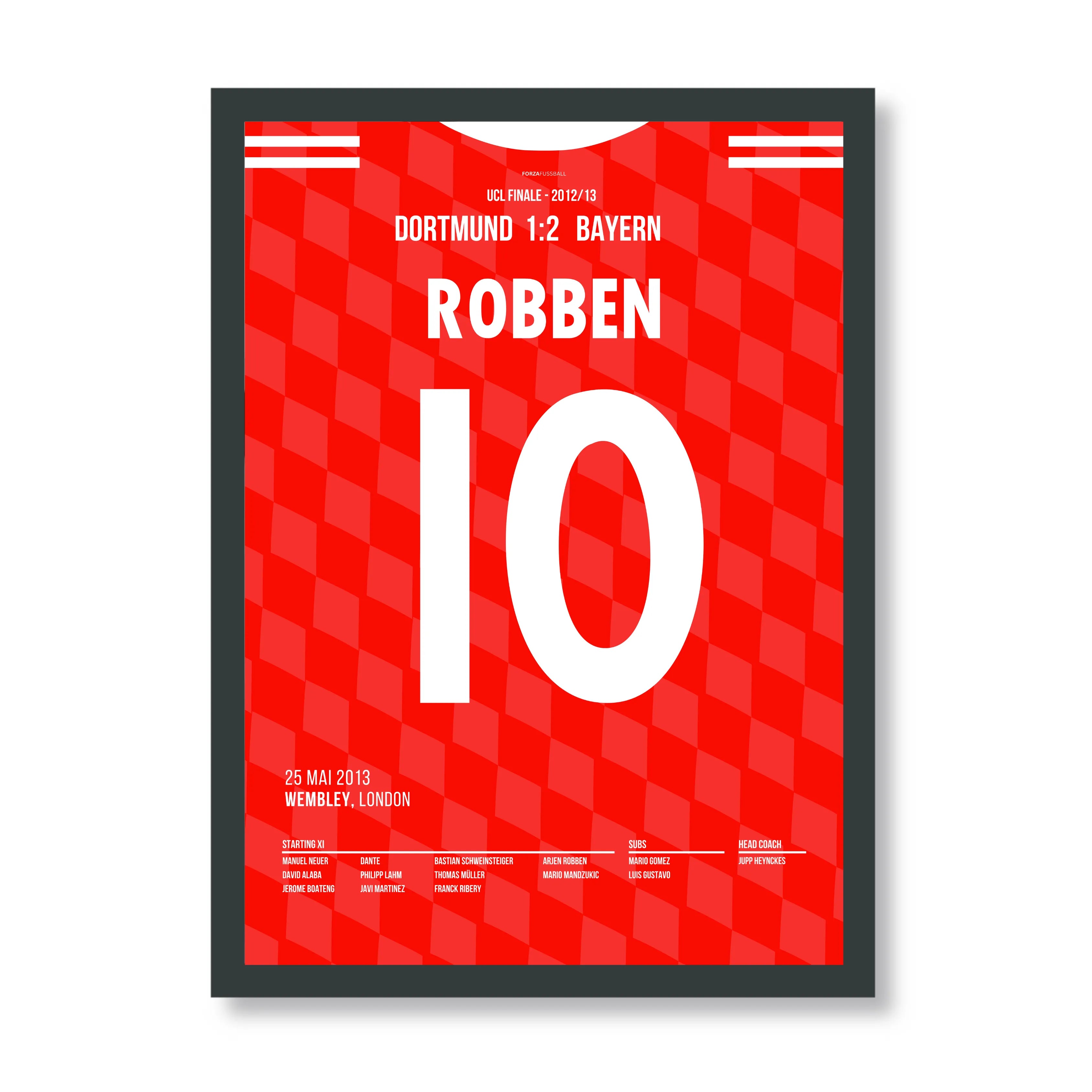 Robben schießt die Bayern zum Champions League Sieg Fußball Poster mit Rahmen