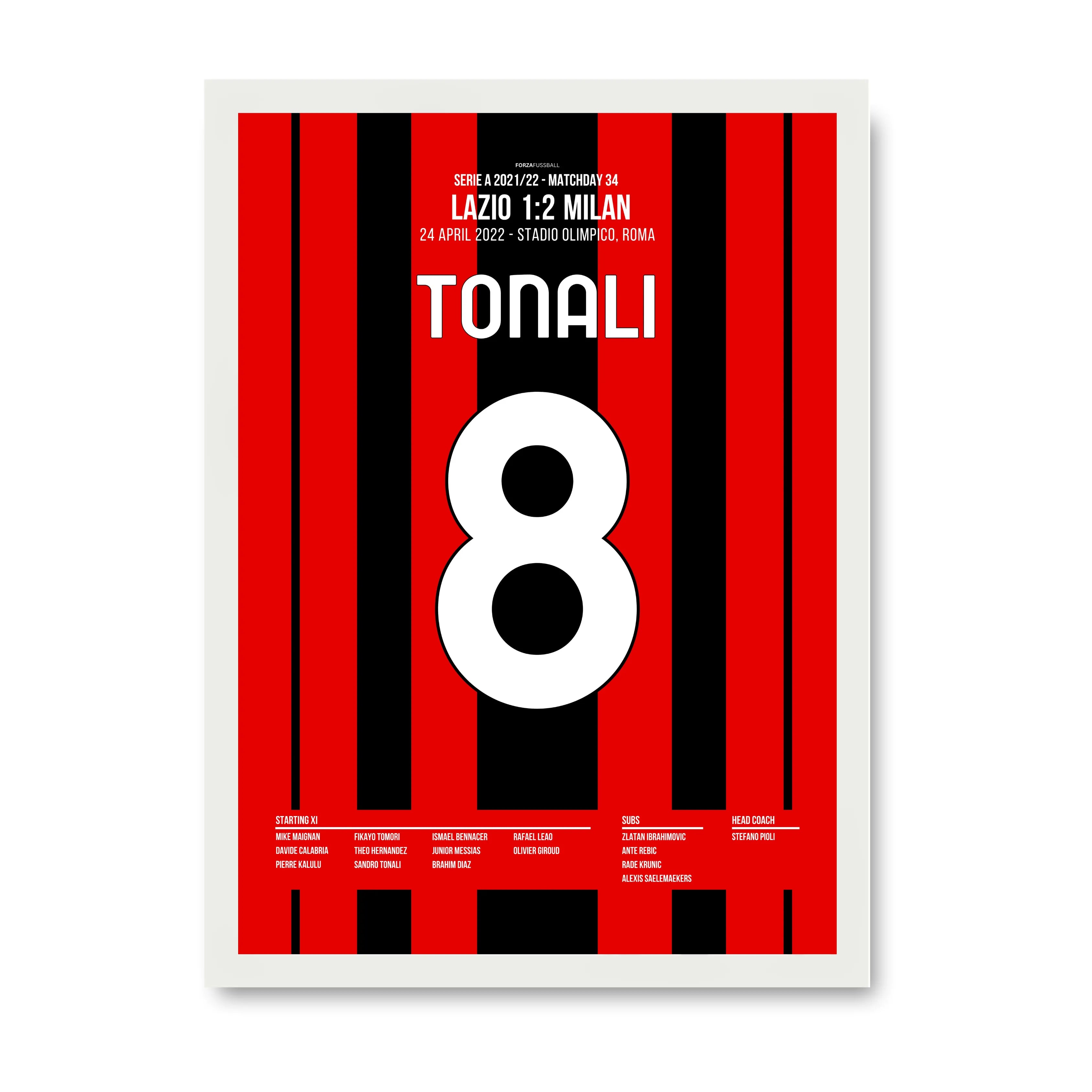 Tonali's Scudetto Tor gegen Lazio in der 92. Minute Fußball Poster mit Rahmen