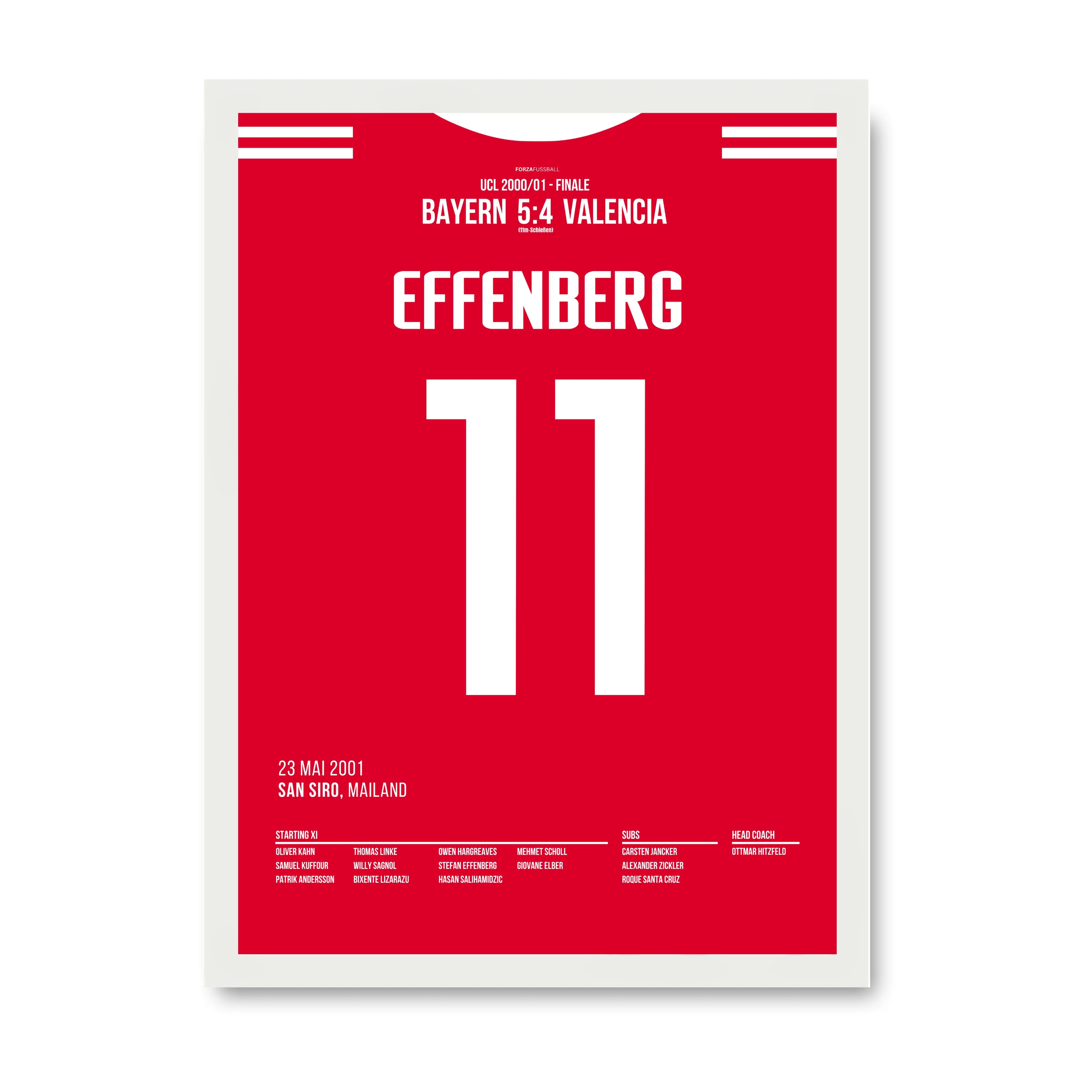 Effenberg stemmt den Henkelpott in den Mailänder Nachthimmel Fußball Poster mit Rahmen