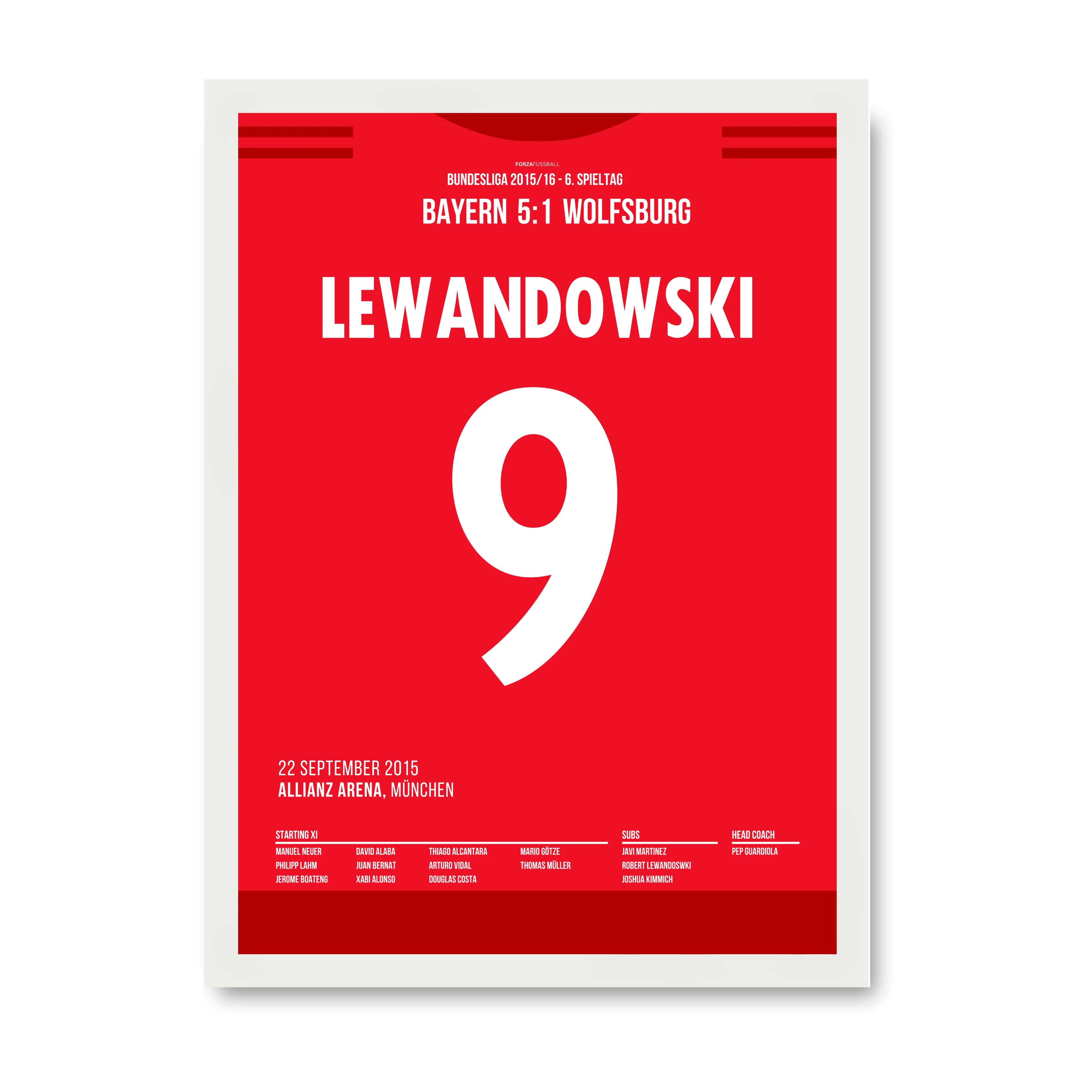 Lewandowski mit 5 Toren in 9 Minuten Fußball Poster mit Rahmen