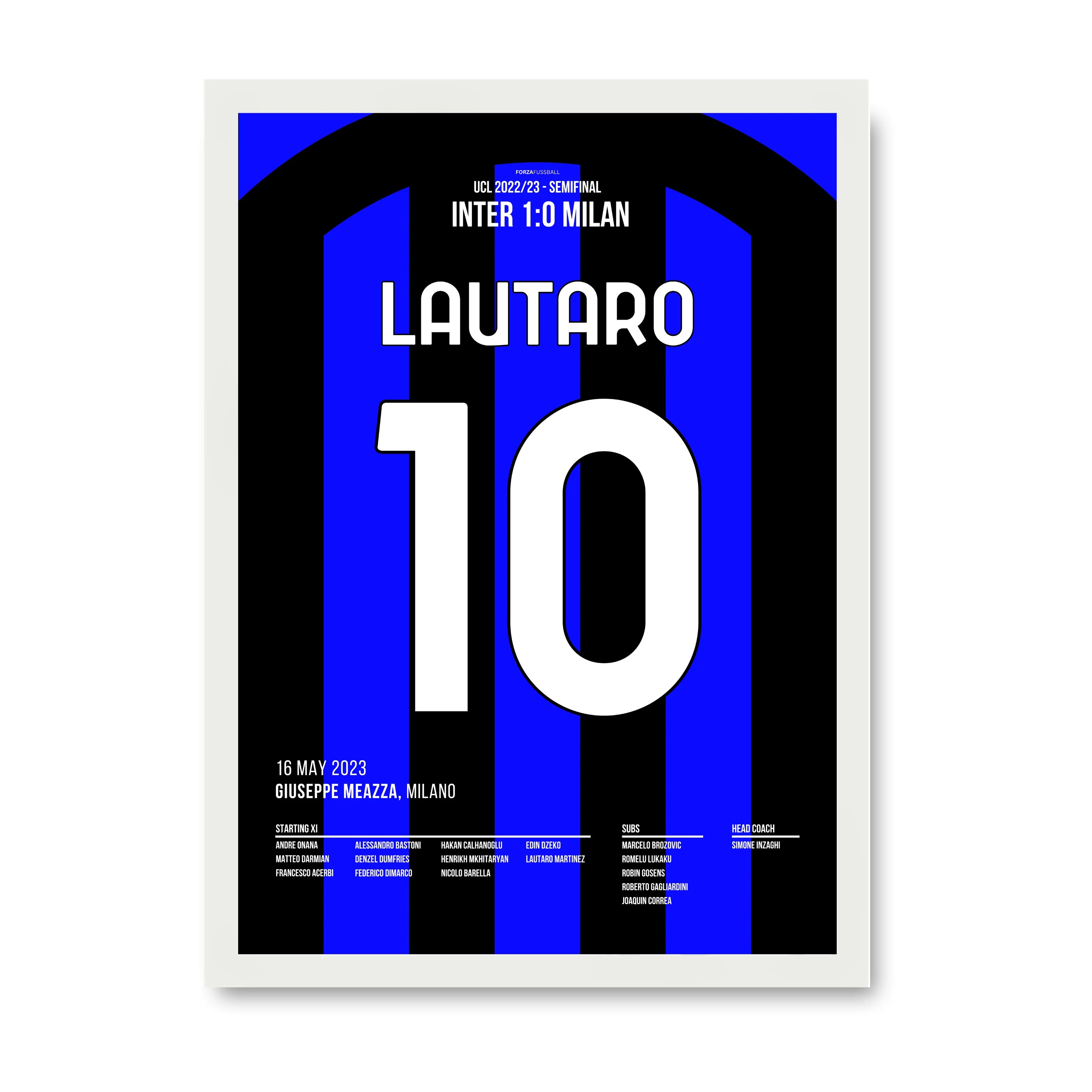 Lautaro Martinez schießt Inter im Derby ins CL Finale Fußball Poster mit Rahmen