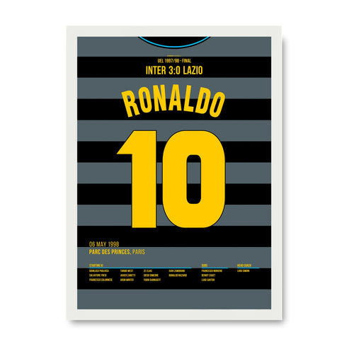 Fenomeno! Ronaldo mit legendären Übersteigertor im Uefa Cup Finale 1998 Fußball Poster mit Rahmen
