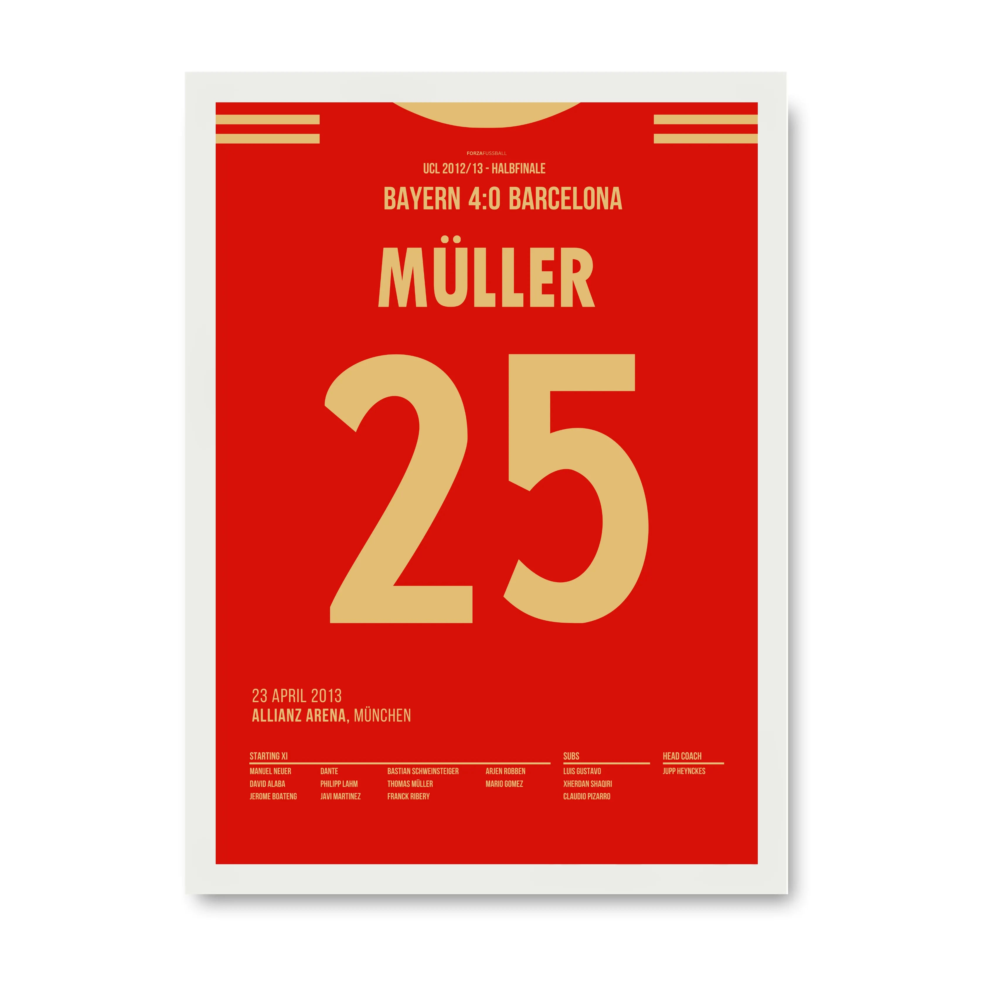 Müller und die Bayern schießen Prime Barca mit 4:0 ab Fußball Poster mit Rahmen