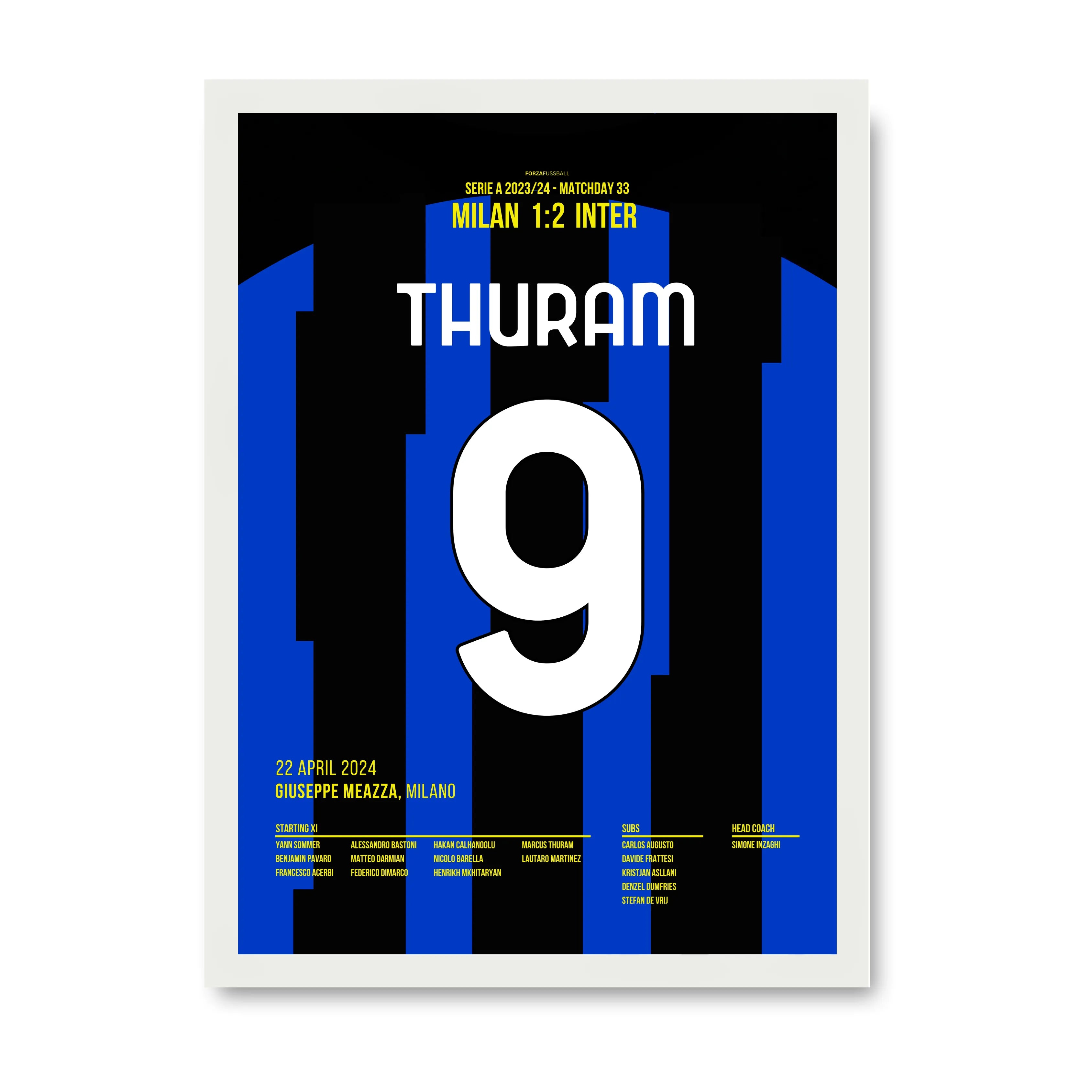 Thuram sichert Inter den 2.Stern im Derby gegen Milan Fußball Poster mit Rahmen