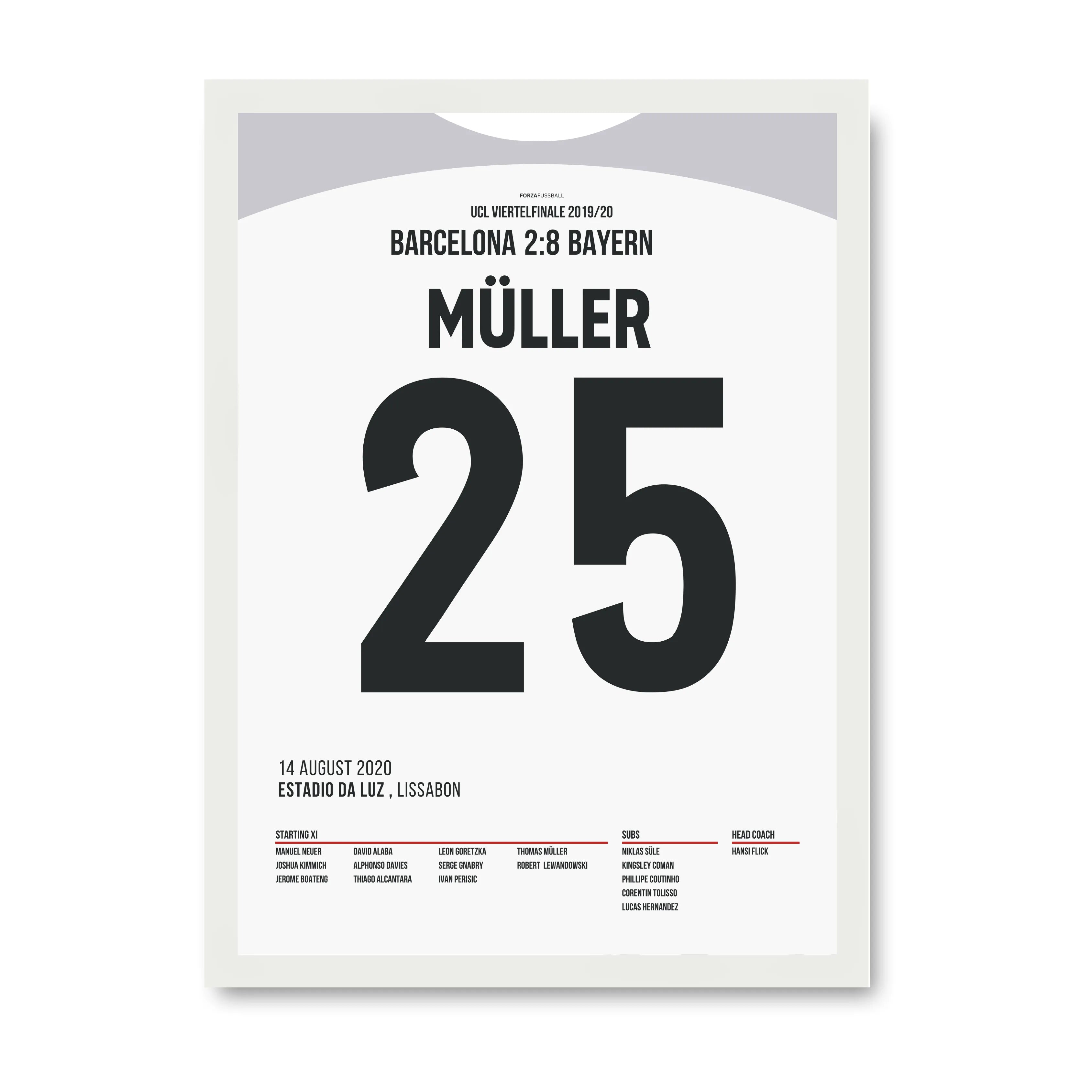 Müller und die Bayern deklassieren Barcelona mit 8:2 Fußball Poster mit Rahmen