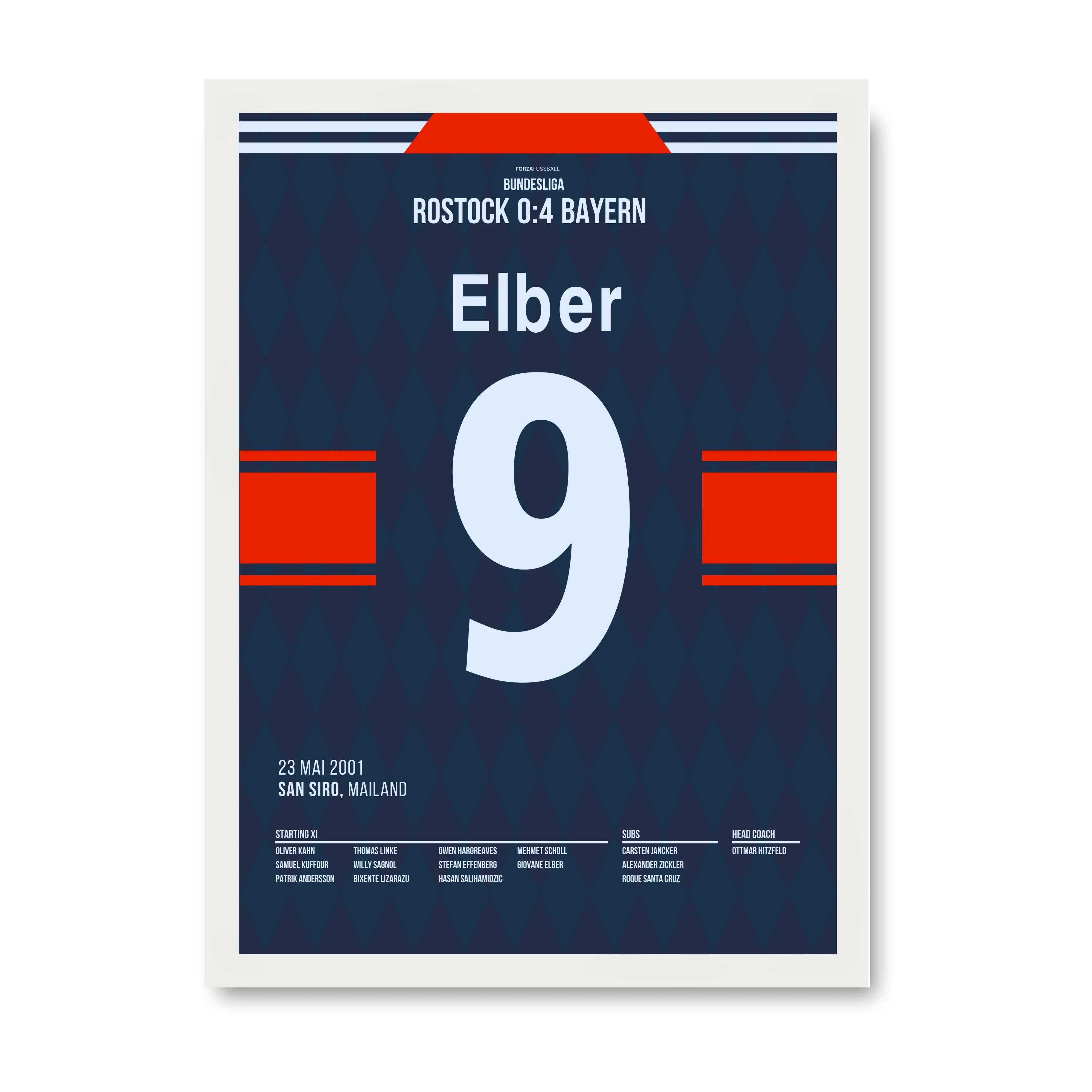 Elbers legendäres Ecken-Tor gegen Rostock Fußball Poster mit Rahmen