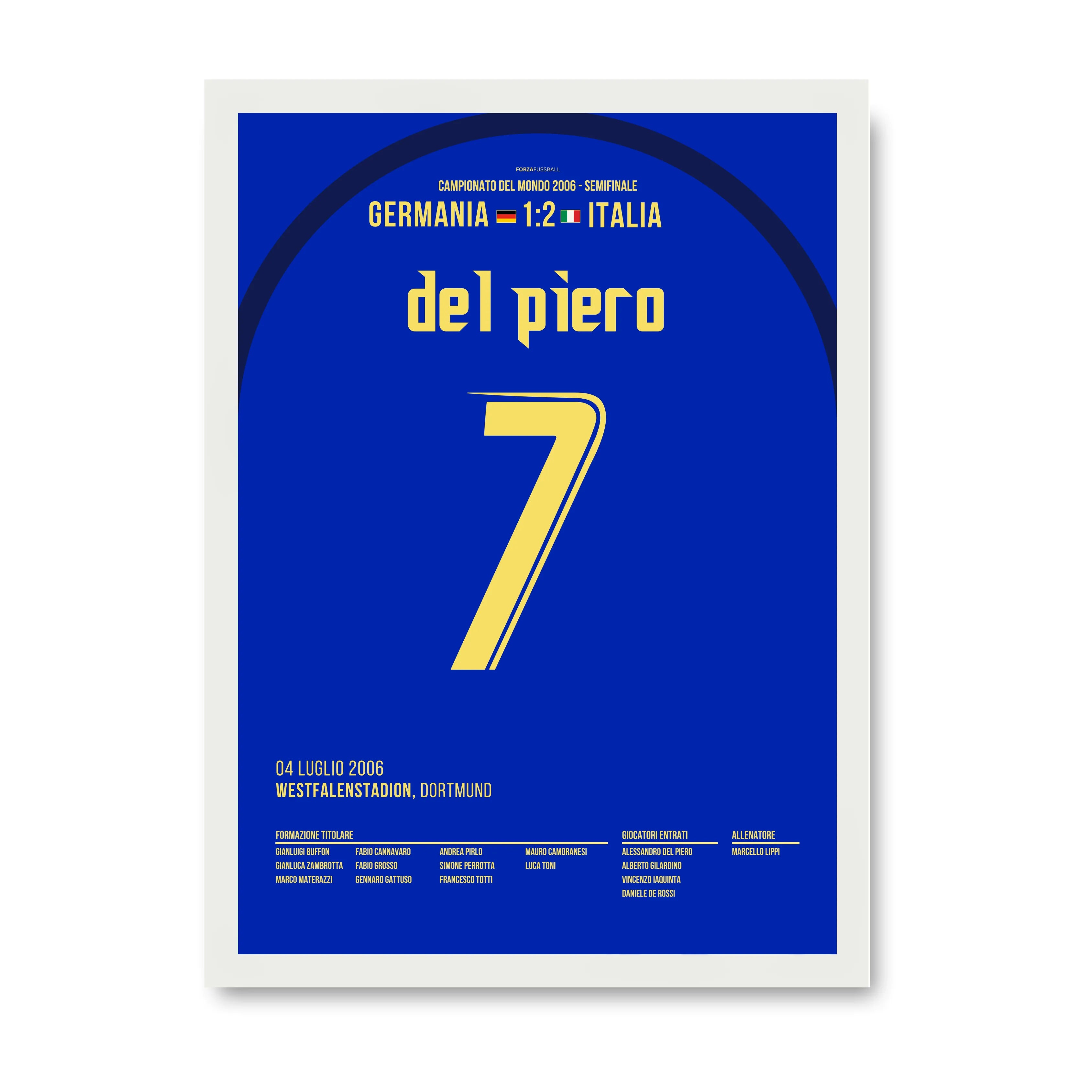 Alex del Piero schickt Italien ins WM Finale 2006 Fußball Poster mit Rahmen