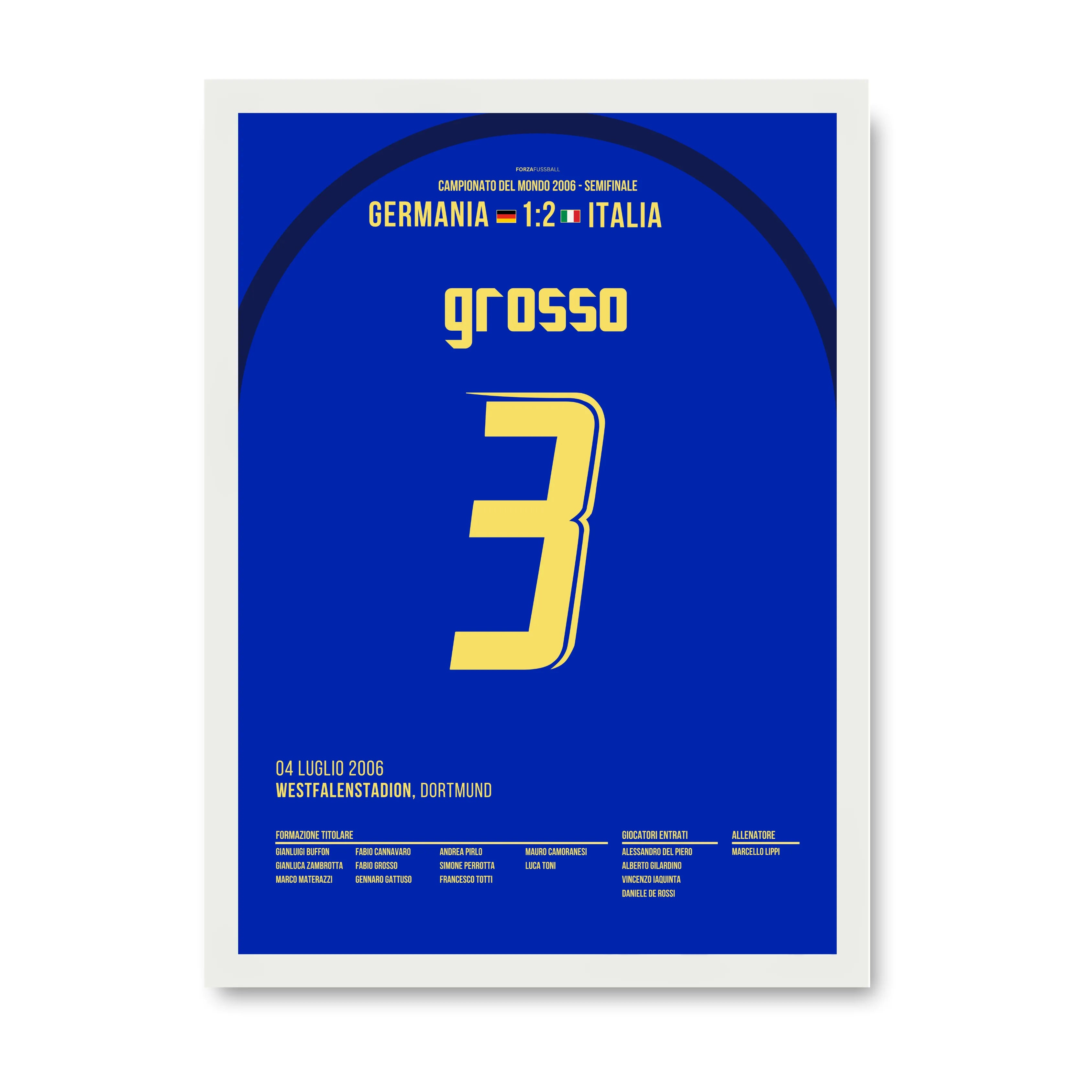 Fabio Grosso trifft in der 119. gegen Deutschland 2006 Fußball Poster mit Rahmen