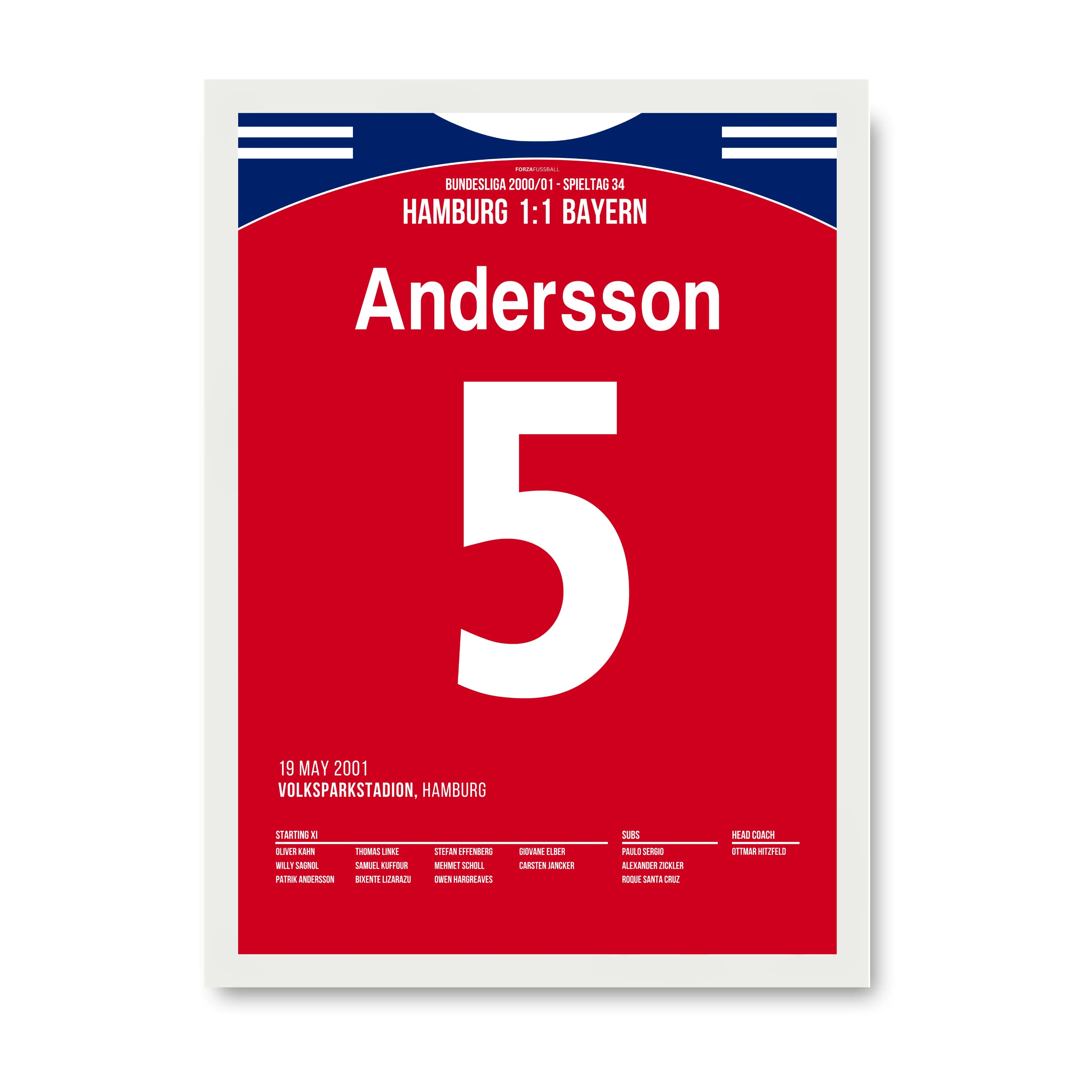 Andersson's indirekter Freistoß krönt die Bayern zum Last-Minute Meister Fußball Poster mit Rahmen
